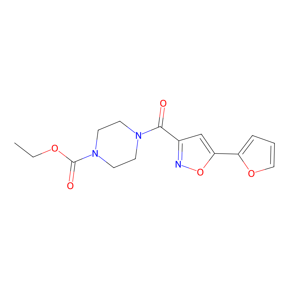 Ethyl 4-(5-(furan-2-yl)isoxazole-3-carbonyl)piperazine-1-carboxylate molecular structure, CAS 1015665-65-2