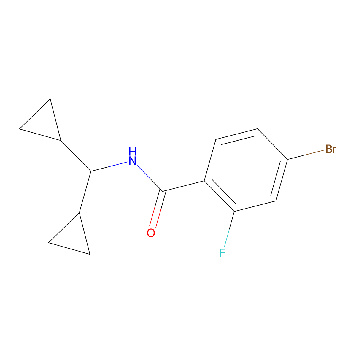 4-bromo-N-(dicyclopropylmethyl)-2-fluorobenzamide molecular structure, CAS 1015676-01-3