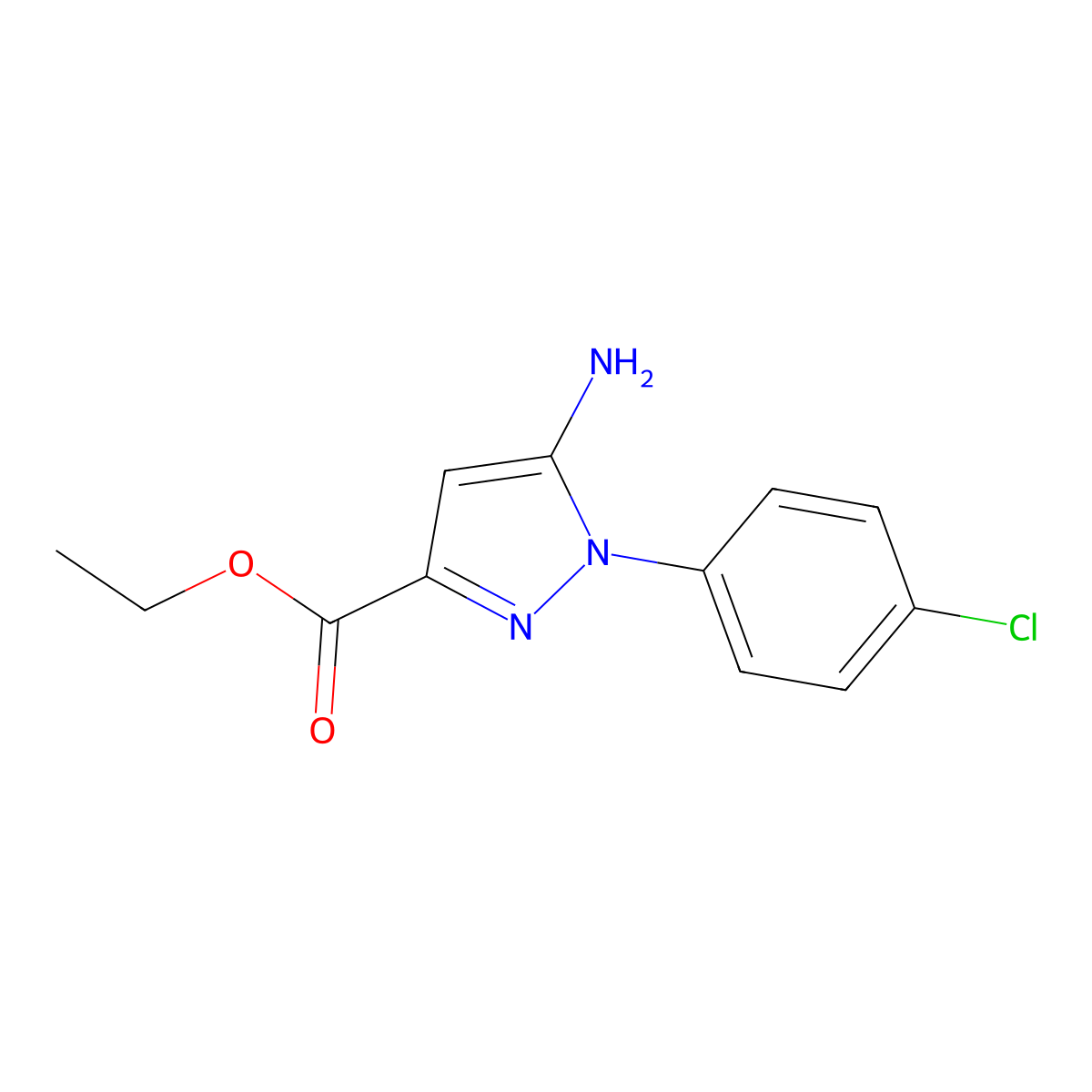 Ethyl 5-amino-1-(4-chlorophenyl)-1H-pyrazole-3-carboxylate molecular structure, CAS 1015765-44-2