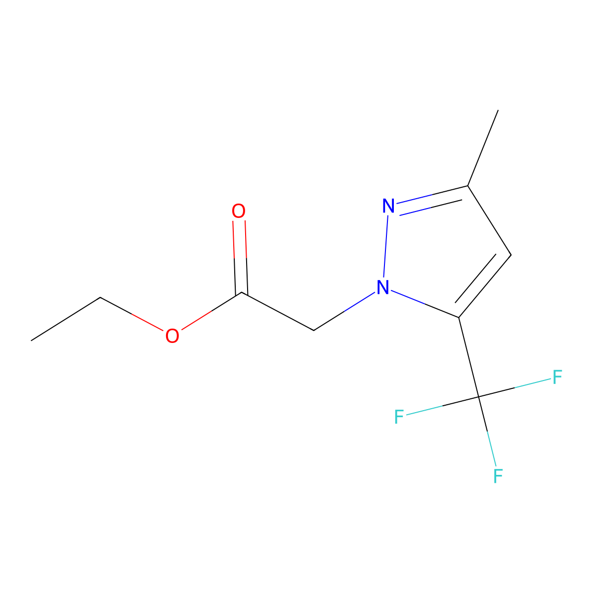 Ethyl 2-(3-methyl-5-(trifluoromethyl)-1H-pyrazol-1-yl)acetate molecular structure, CAS 1015781-16-4