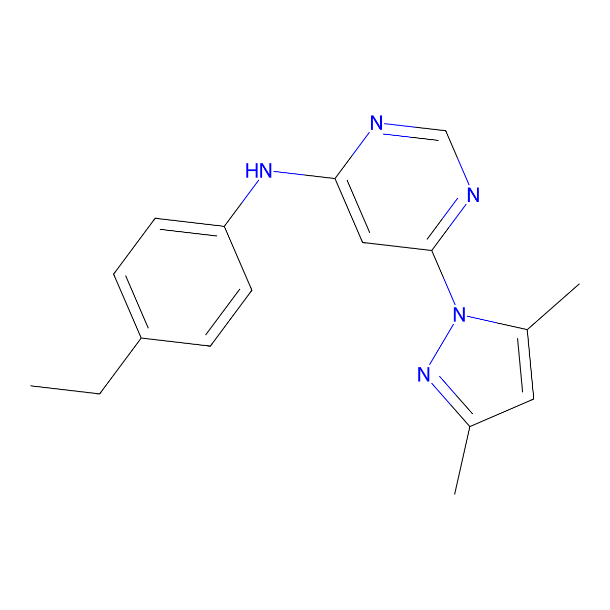 6-(3,5-dimethyl-1H-pyrazol-1-yl)-N-(4-ethylphenyl)pyrimidin-4-amine molecular structure, CAS 1015844-28-6