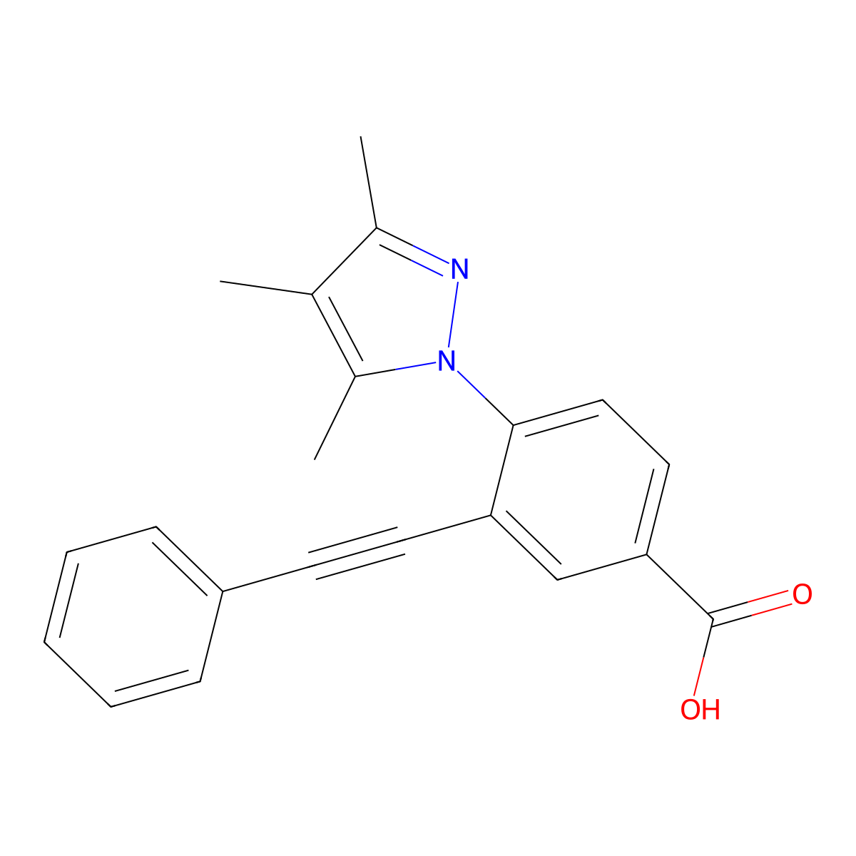 3-(phenylethynyl)-4-(3,4,5-trimethyl-1H-pyrazol-1-yl)benzoic acid molecular structure, CAS 1015844-44-6