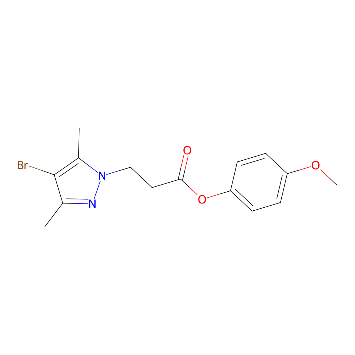 4-Methoxyphenyl 4-bromo-3,5-dimethyl-1H-pyrazole-1-propanoate molecular structure, CAS 1015844-73-1