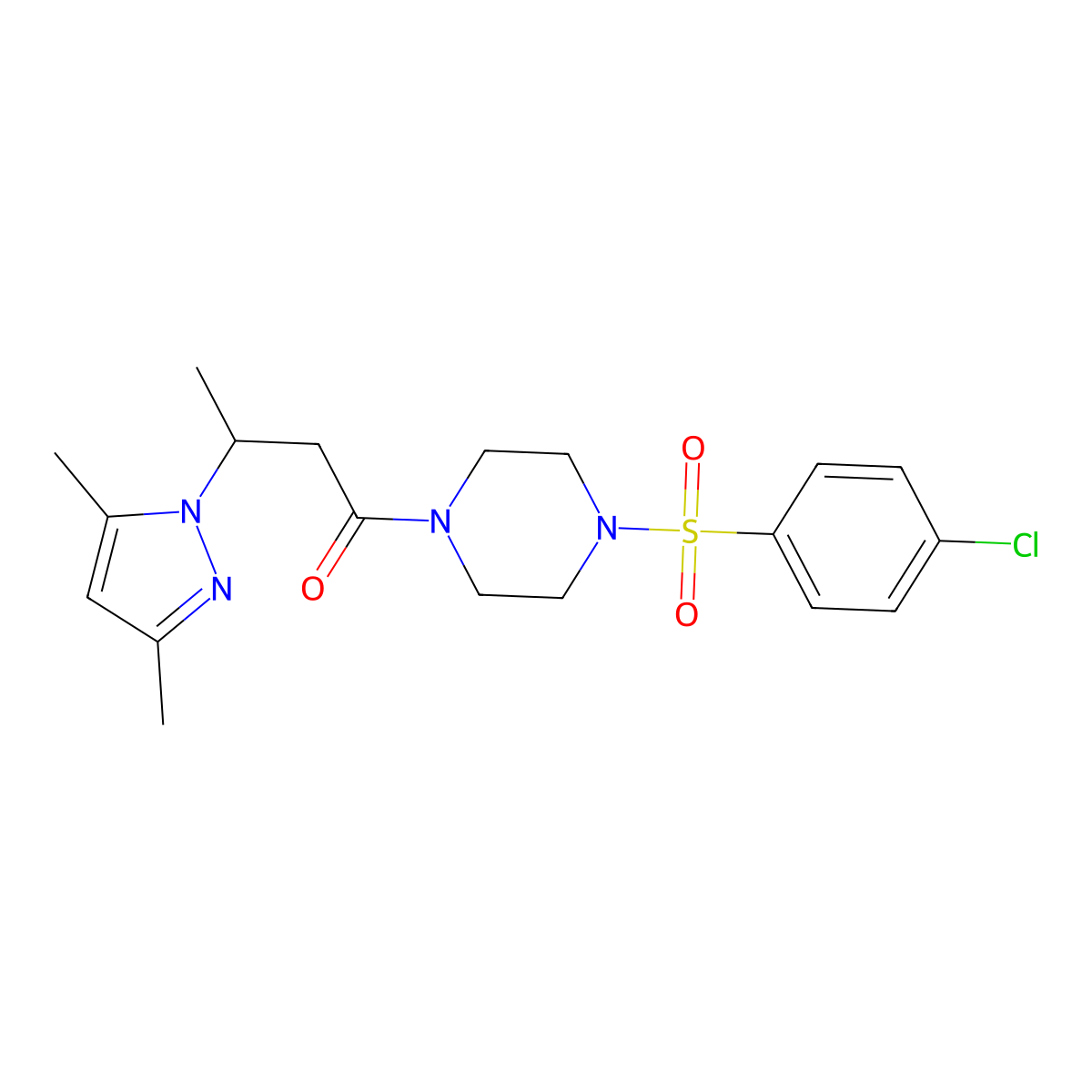 1-[4-(4-chlorobenzenesulfonyl)piperazin-1-yl]-3-(3,5-dimethyl-1H-pyrazol-1-yl)butan-1-one molecular structure, CAS 1015845-21-2