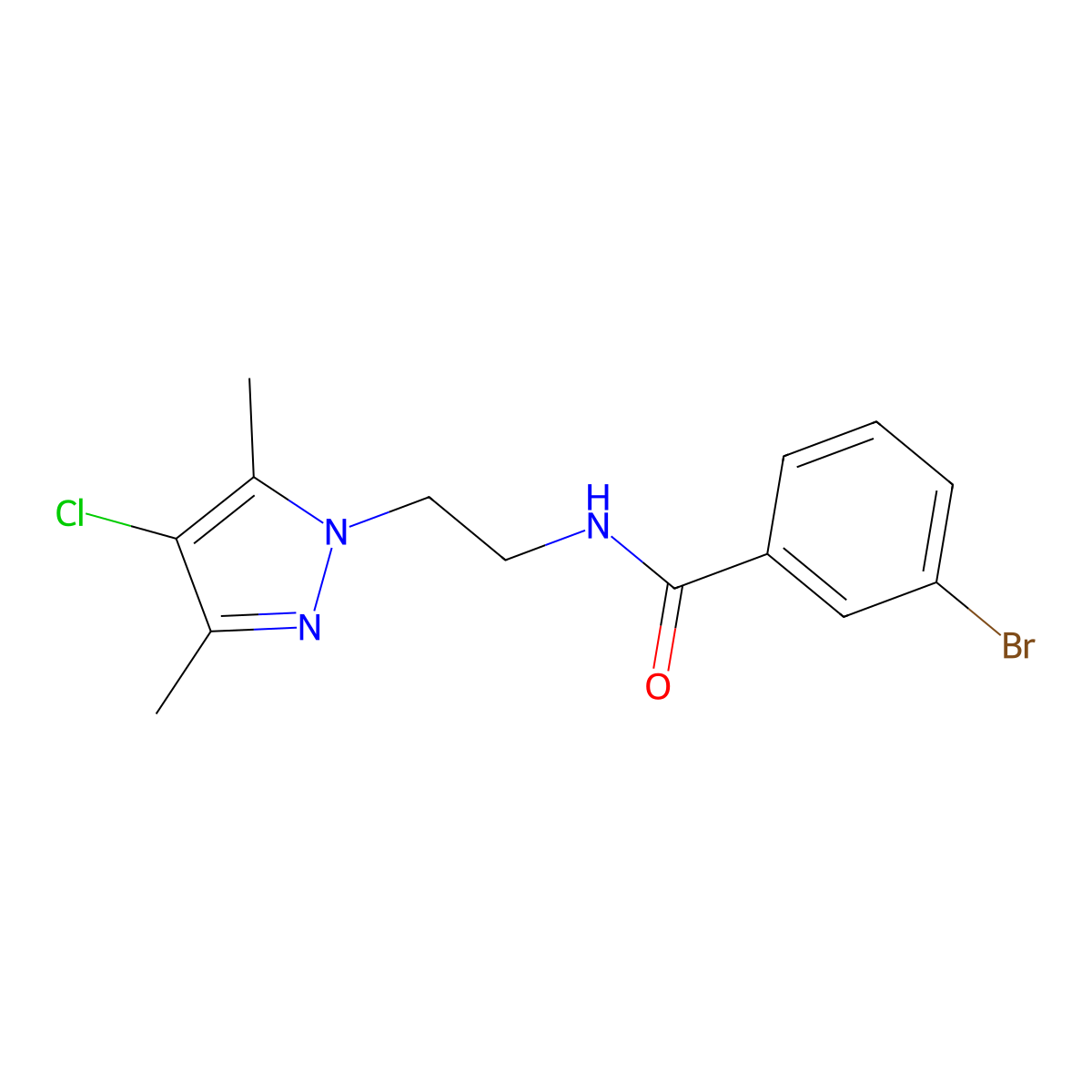 3-bromo-N-(2-(4-chloro-3,5-dimethyl-1H-pyrazol-1-yl)ethyl)benzamide molecular structure, CAS 1015845-47-2