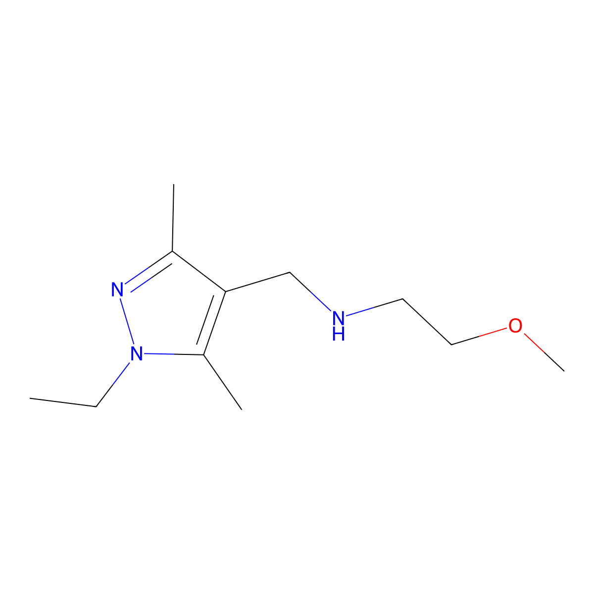N-((1-Ethyl-3,5-dimethyl-1H-pyrazol-4-yl)methyl)-2-methoxyethan-1-amine molecular structure, CAS 1015845-57-4