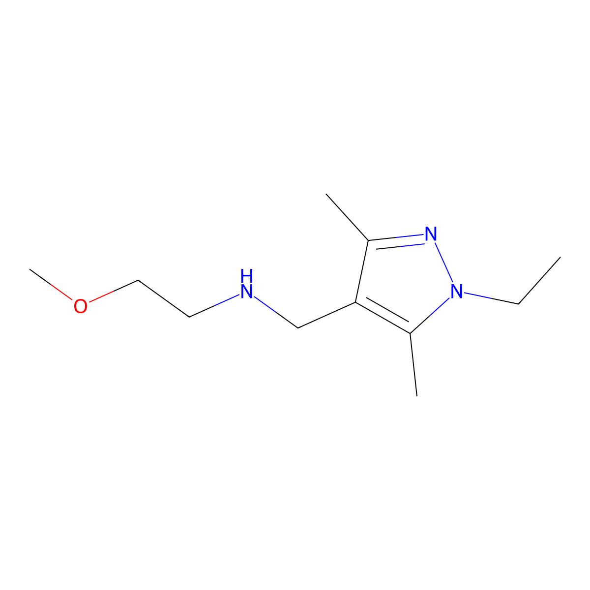 N-((1-Ethyl-3,5-dimethyl-1H-pyrazol-4-yl)methyl)-2-methoxyethan-1-amine molecular structure, CAS 1015845-57-4