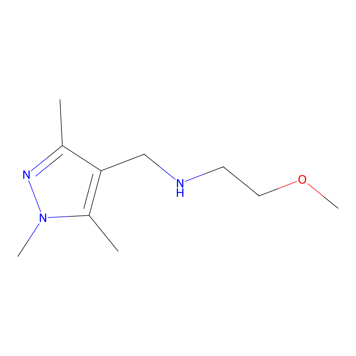(2-methoxyethyl)[(trimethyl-1H-pyrazol-4-yl)methyl]amine molecular structure, CAS 1015845-58-5