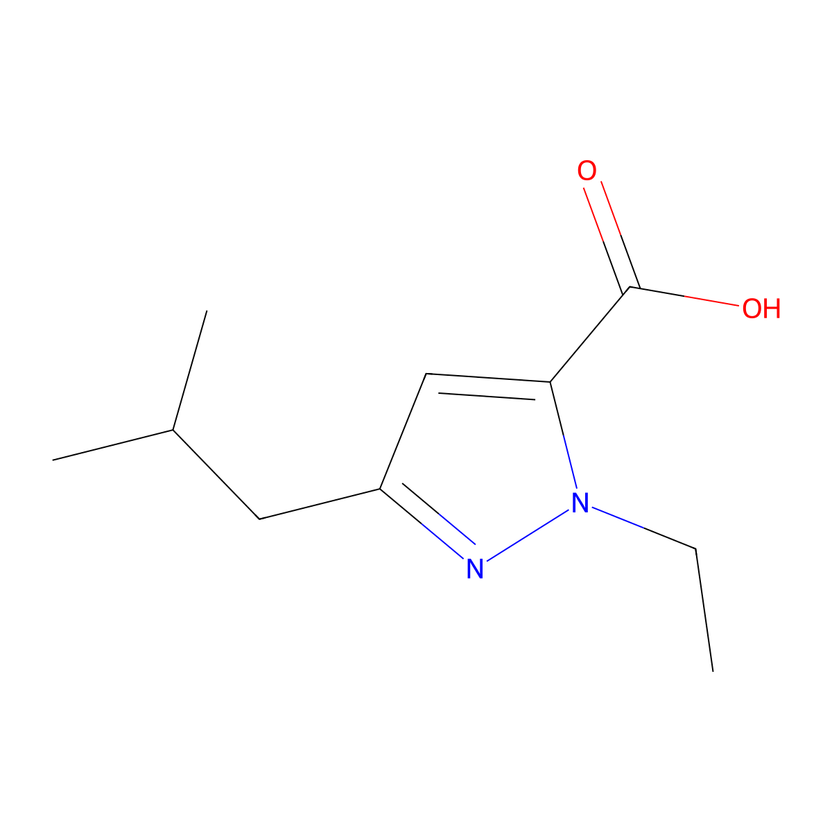 1-Ethyl-3-isobutyl-1H-pyrazole-5-carboxylic acid molecular structure, CAS 1015845-75-6