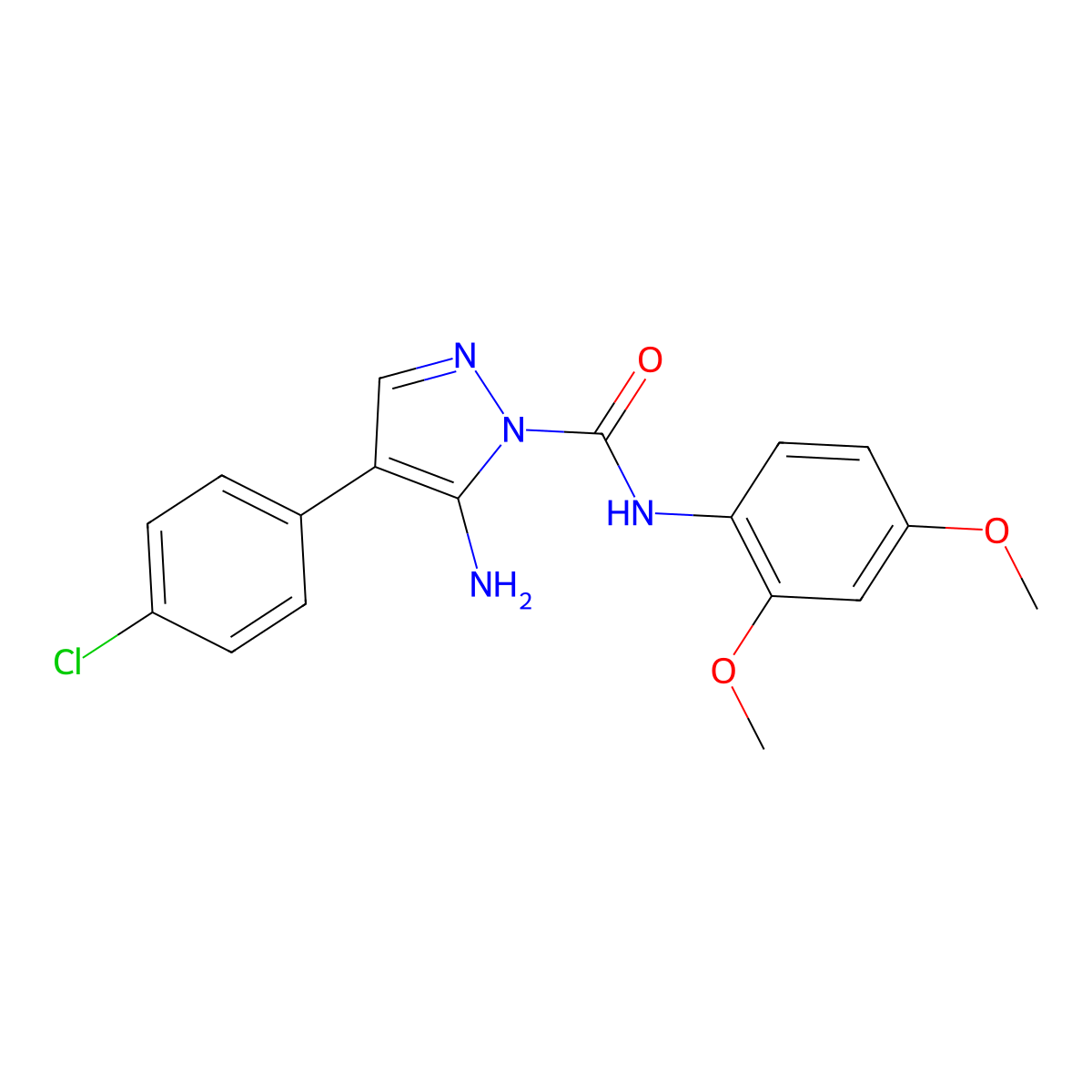 5-amino-4-(4-chlorophenyl)-N-(2,4-dimethoxyphenyl)pyrazole-1-carboxamide molecular structure, CAS 1015845-76-7