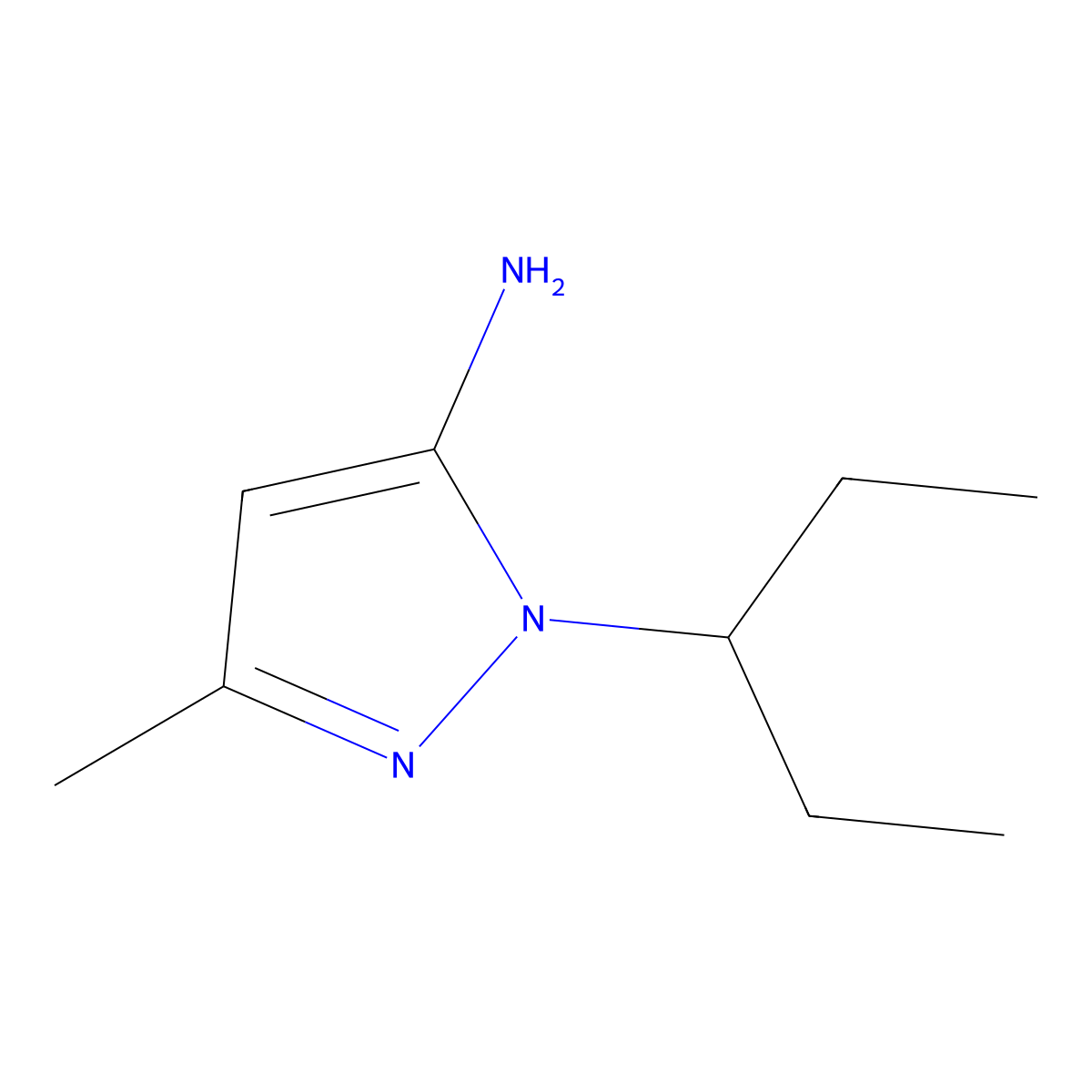 3-Methyl-1-(pentan-3-yl)-1H-pyrazol-5-amine molecular structure, CAS 1015845-99-4