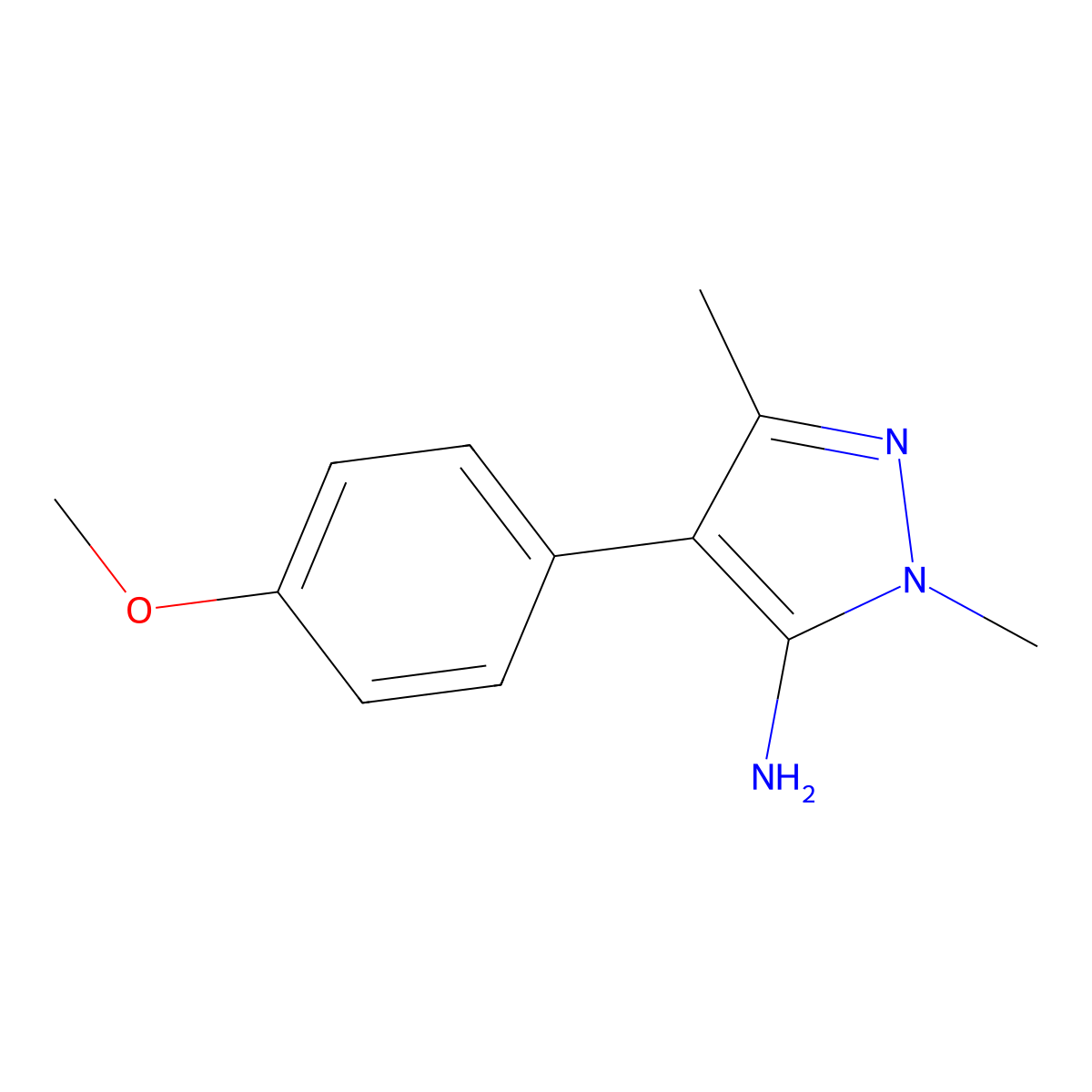 4-(4-Methoxyphenyl)-1,3-dimethyl-1H-pyrazol-5-amine molecular structure, CAS 1015846-18-0
