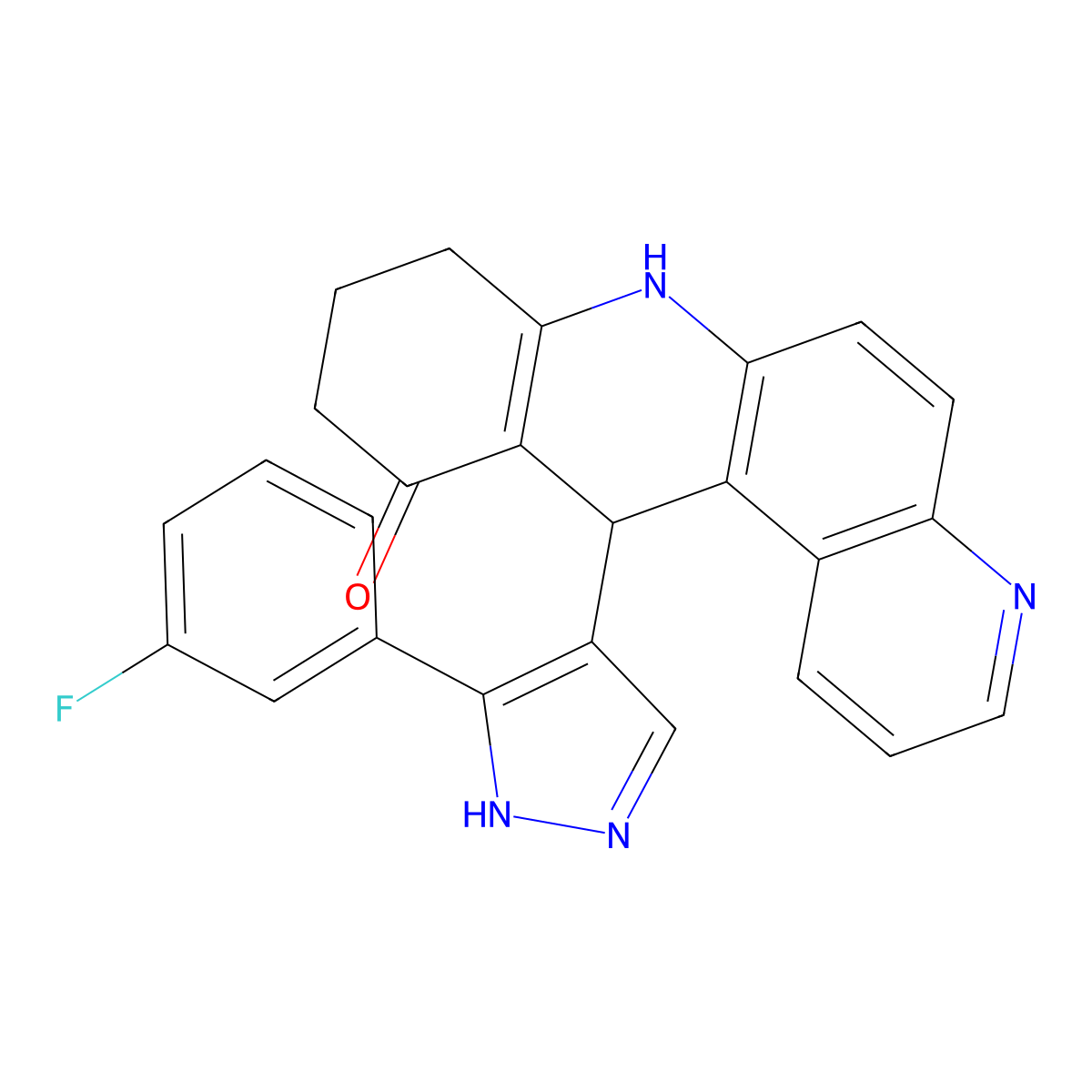 12-[5-(3-fluorophenyl)-1H-pyrazol-4-yl]-8,9,10,12-tetrahydro-7H-benzo[b][4,7]phenanthrolin-11-one molecular structure, CAS 1015846-21-5