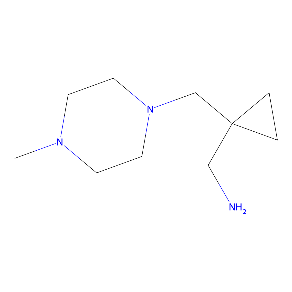 (1-((4-Methylpiperazin-1-yl)methyl)cyclopropyl)methanamine molecular structure, CAS 1015846-52-2