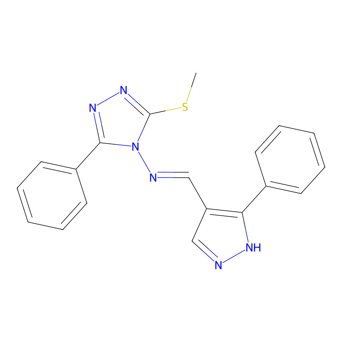 3-(Methylthio)-5-phenyl-N-[(3-phenyl-1H-pyrazol-4-yl)methylene]-4H-1,2,4-triazol-4-amine molecular structure, CAS 1015846-70-4