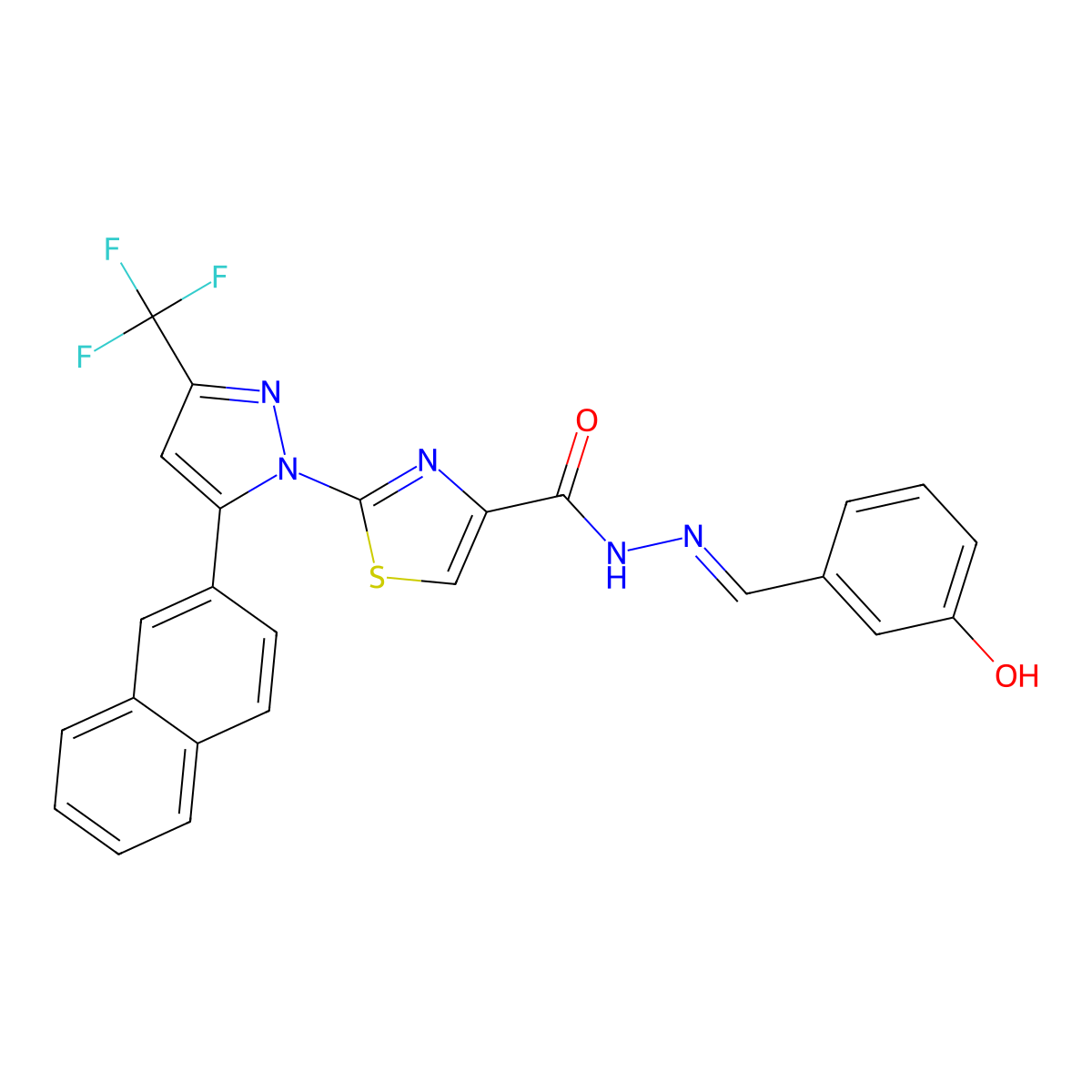 2-[5-(2-Naphthalenyl)-3-(trifluoromethyl)-1H-pyrazol-1-yl]-4-thiazolecarboxylic acid 2-[(3-hydroxyphenyl)methylene]hydrazide molecular structure, CAS 1015855-79-4