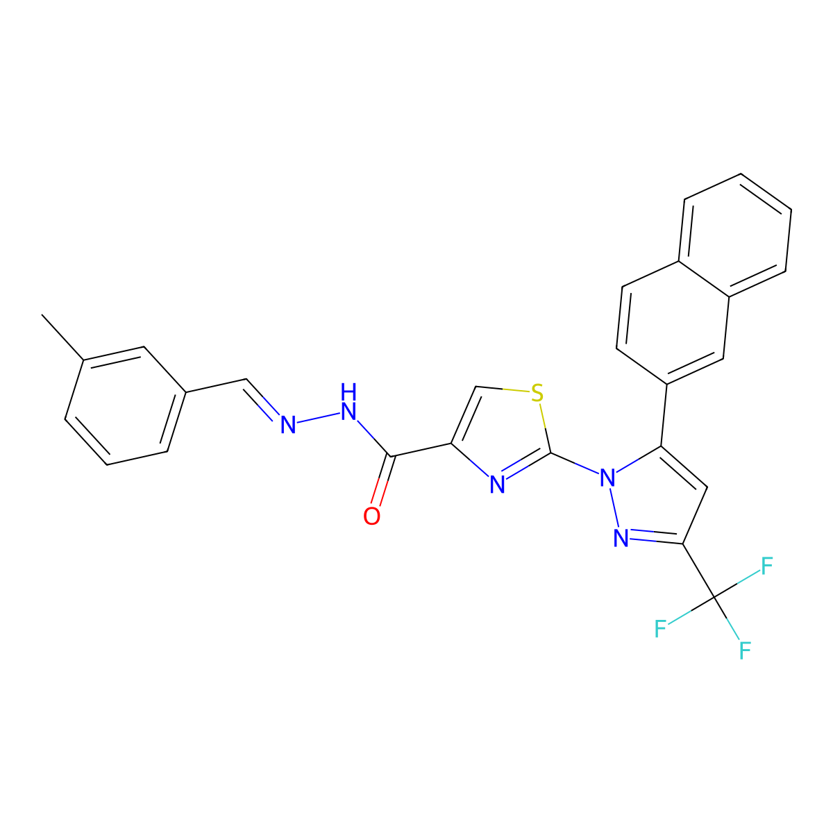 2-[5-(2-Naphthalenyl)-3-(trifluoromethyl)-1H-pyrazol-1-yl]-4-thiazolecarboxylic acid 2-[(3-methylphenyl)methylene]hydrazide molecular structure, CAS 1015855-84-1