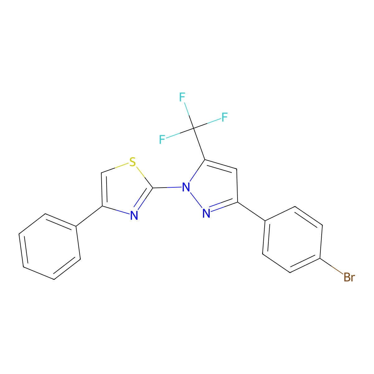 2-[3-(4-bromophenyl)-5-(trifluoromethyl)-1H-pyrazol-1-yl]-4-phenyl-1,3-thiazole molecular structure, CAS 1015855-89-6