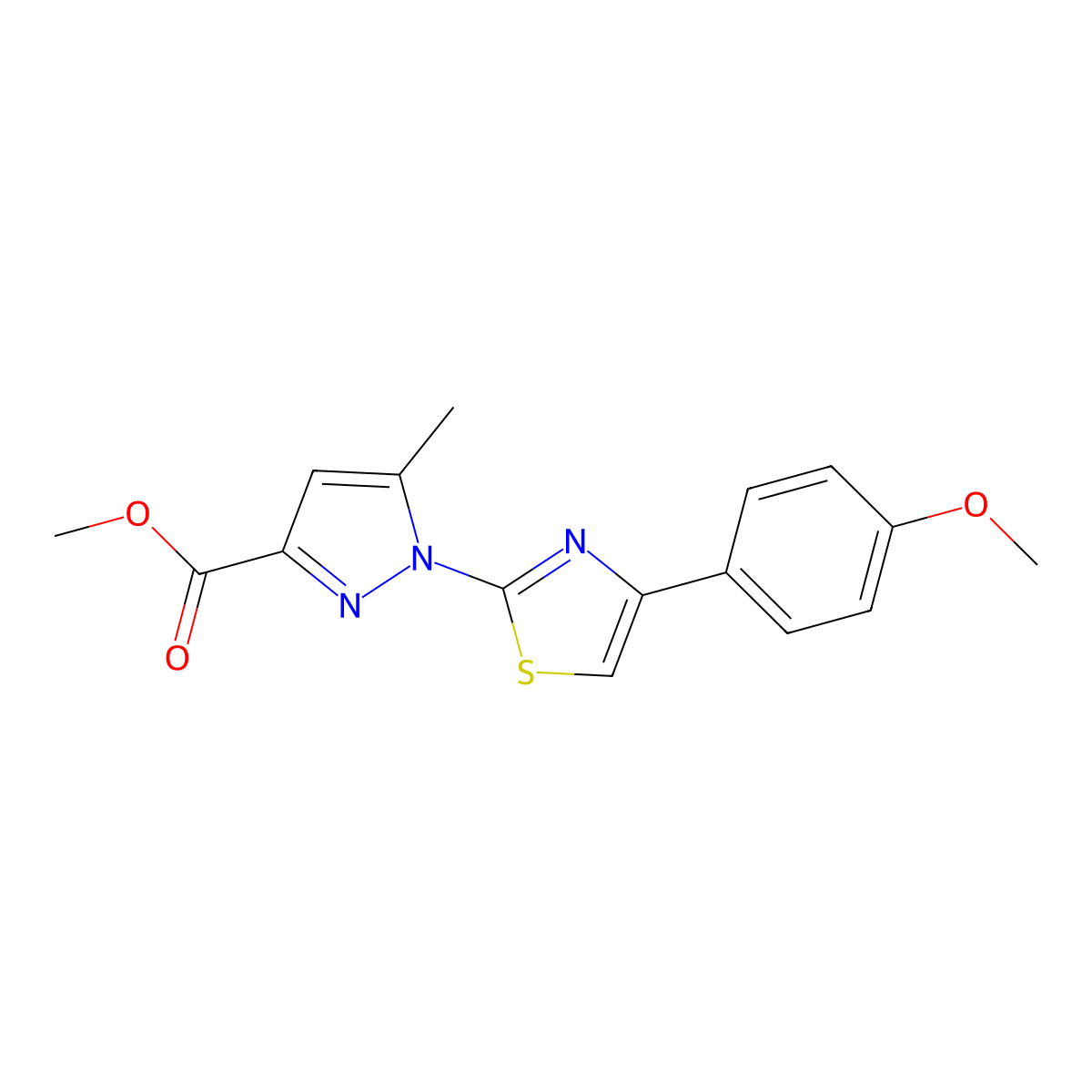 Methyl 1-[4-(4-methoxyphenyl)-2-thiazolyl]-5-methyl-1H-pyrazole-3-carboxylate molecular structure, CAS 1015856-20-8