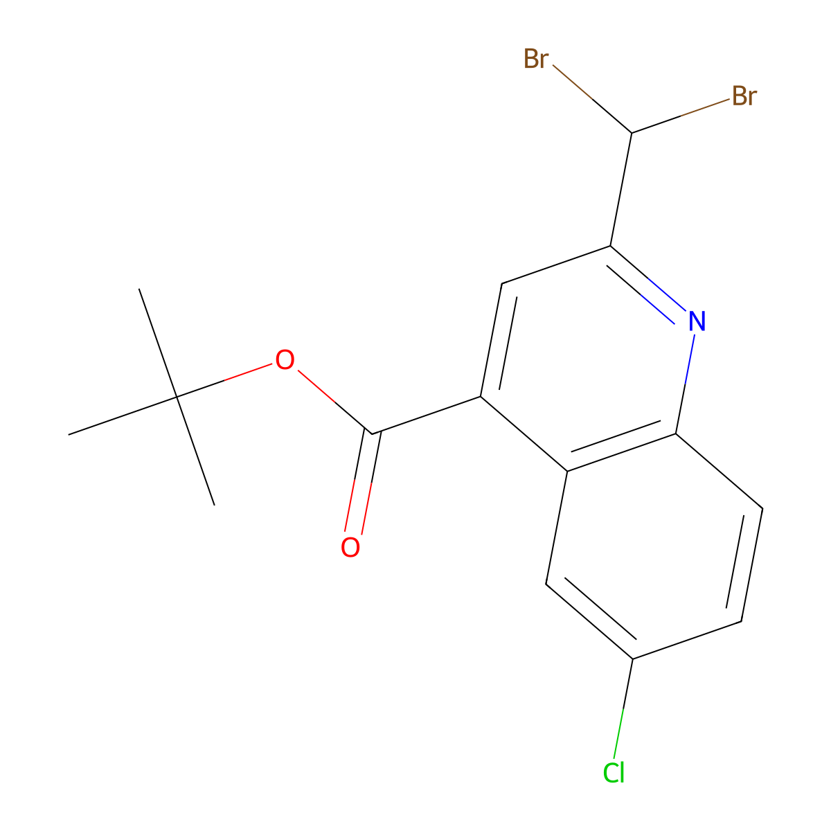 Tert-butyl 6-chloro-2-(dibromomethyl)quinoline-4-carboxylate molecular structure, CAS 1015856-21-9