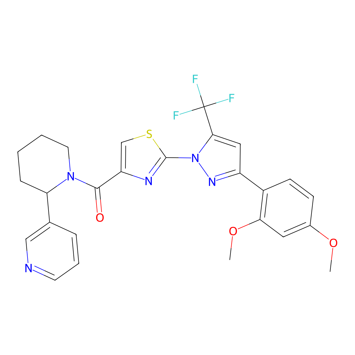 {2-[3-(2,4-dimethoxyphenyl)-5-(trifluoromethyl)-1H-pyrazol-1-yl]-1,3-thiazol-4-yl}[2-(pyridin-3-yl)piperidin-1-yl]methanone molecular structure, CAS 1015856-30-0