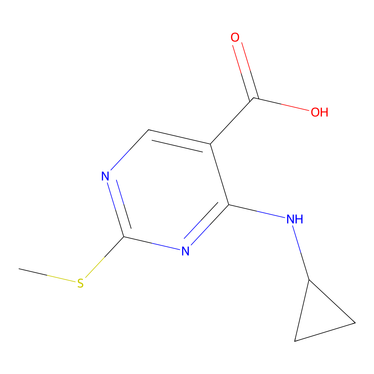 4-(Cyclopropylamino)-2-(methylthio)pyrimidine-5-carboxylic acid molecular structure, CAS 1015856-32-2