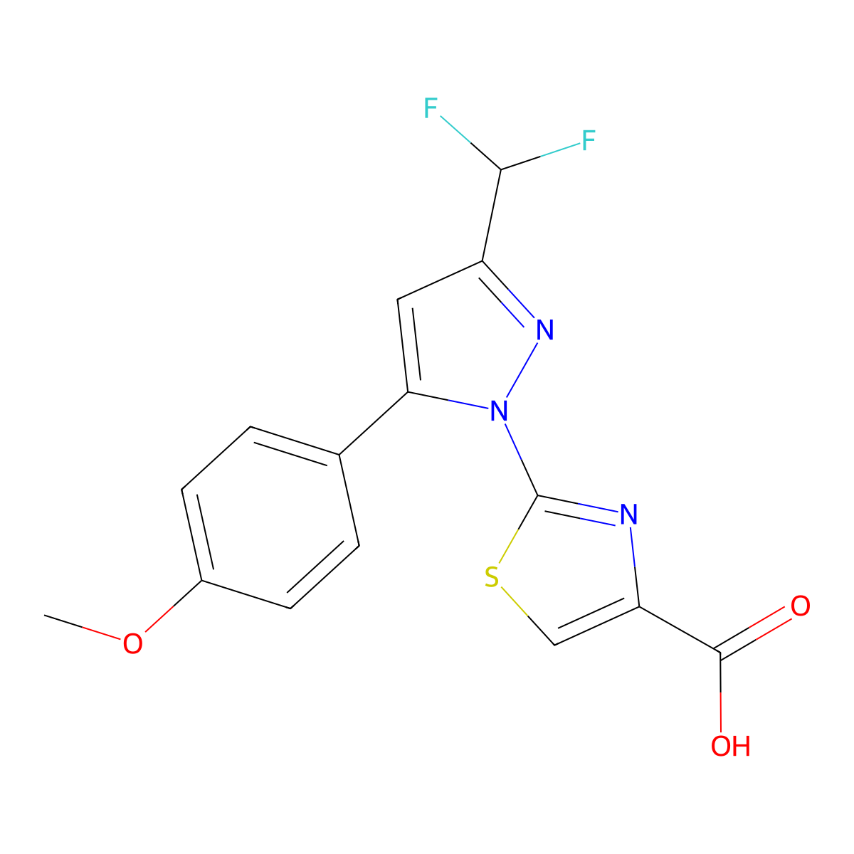 2-[3-(Difluoromethyl)-5-(4-methoxyphenyl)-1H-pyrazol-1-yl]-4-thiazolecarboxylic acid molecular structure, CAS 1015856-45-7
