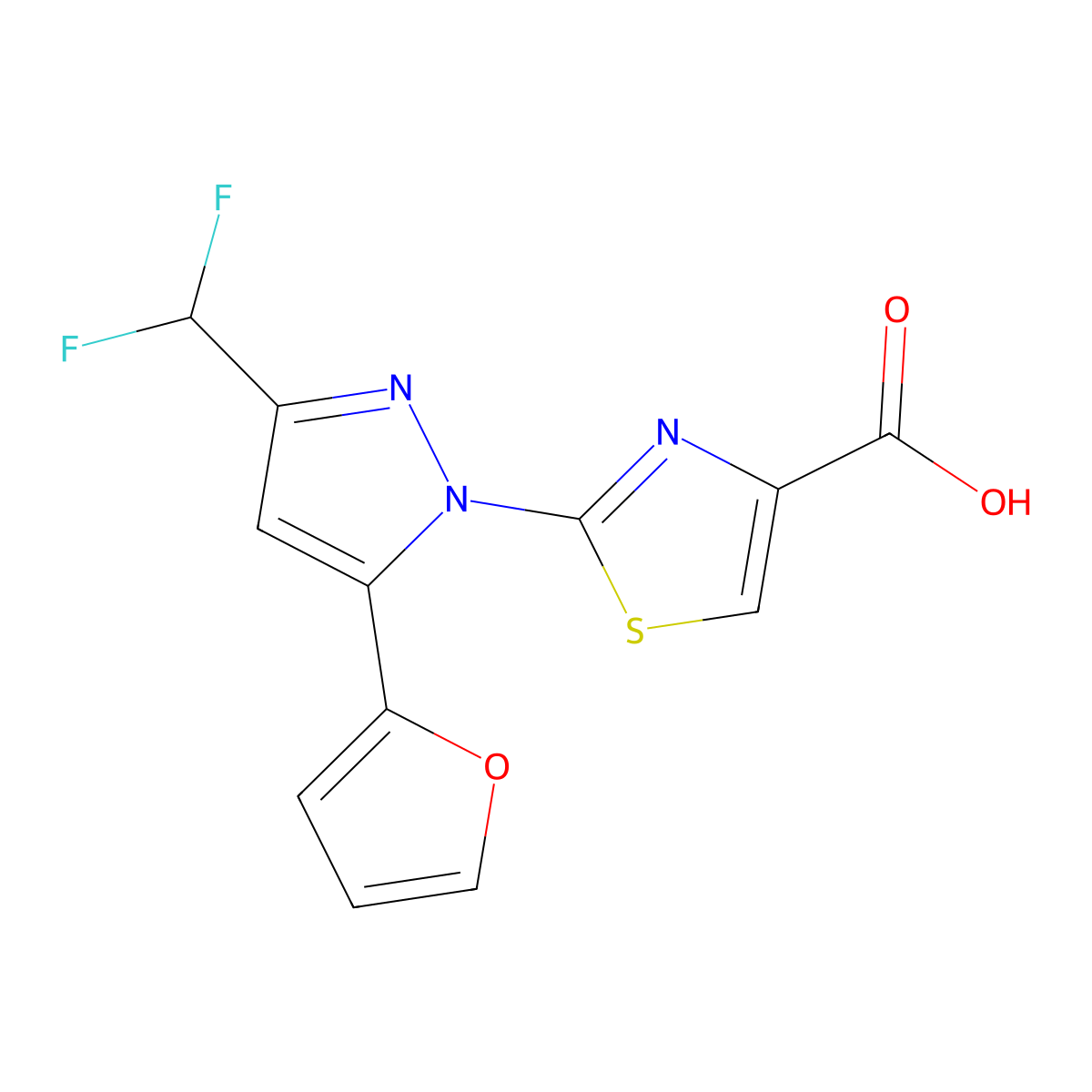 2-[3-(Difluoromethyl)-5-(2-furanyl)-1H-pyrazol-1-yl]-4-thiazolecarboxylic acid molecular structure, CAS 1015856-61-7