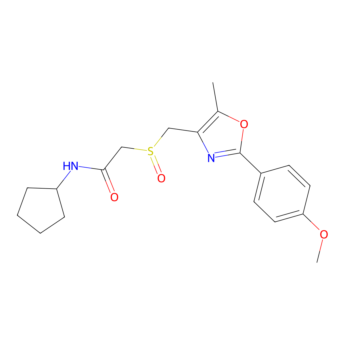 N-Cyclopentyl-2-(((2-(4-methoxyphenyl)-5-methyloxazol-4-yl)methyl)sulfinyl)acetamide molecular structure, CAS 1015857-31-4