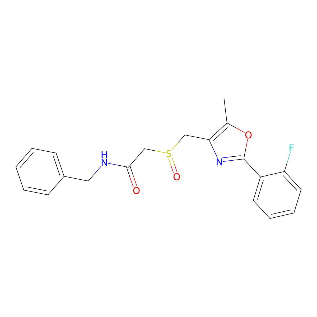 N-benzyl-2-[[2-(2-fluorophenyl)-5-methyl-1,3-oxazol-4-yl]methylsulfinyl]acetamide molecular structure, CAS 1015857-79-0