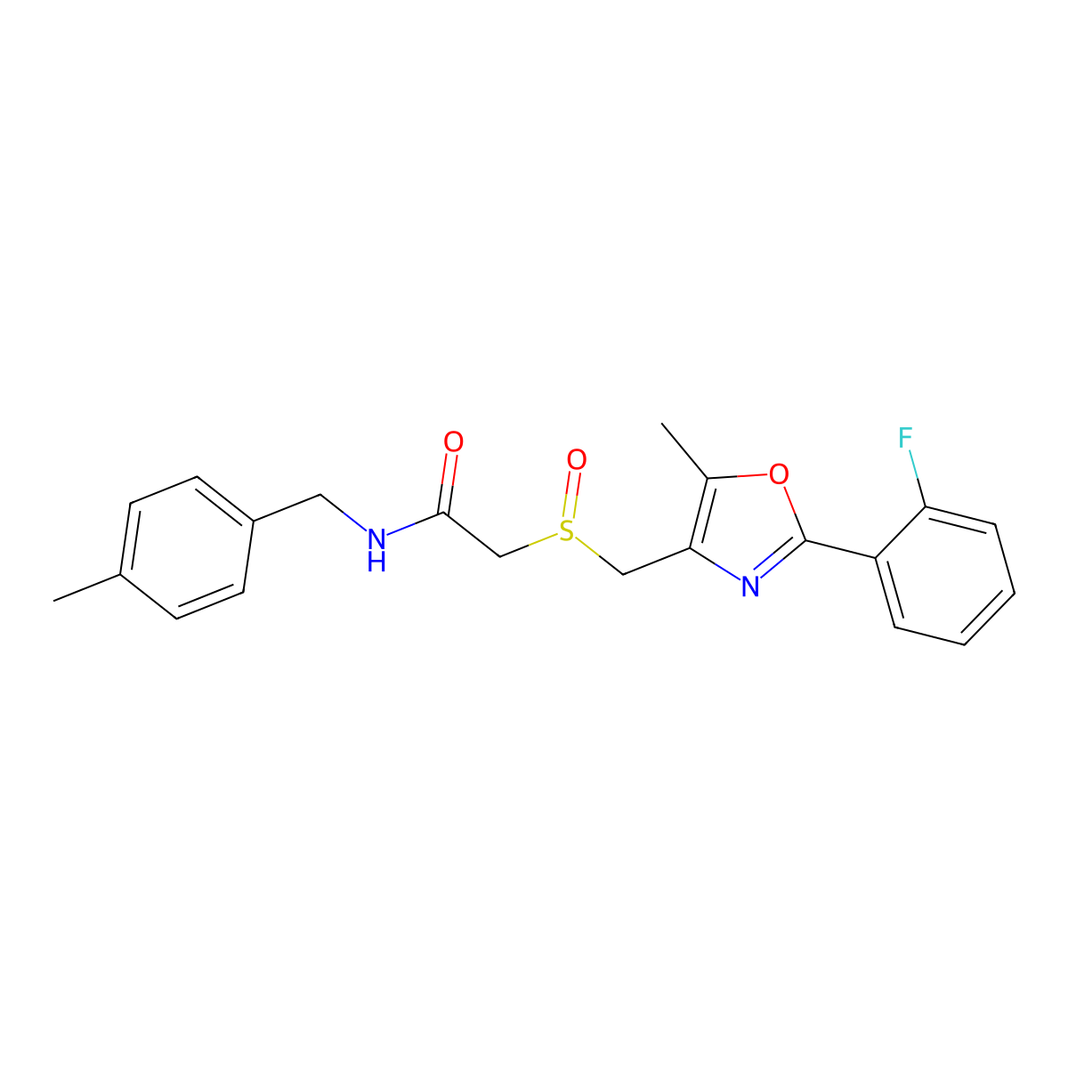 2-[[2-(2-fluorophenyl)-5-methyl-1,3-oxazol-4-yl]methylsulfinyl]-N-[(4-methylphenyl)methyl]acetamide molecular structure, CAS 1015857-86-9