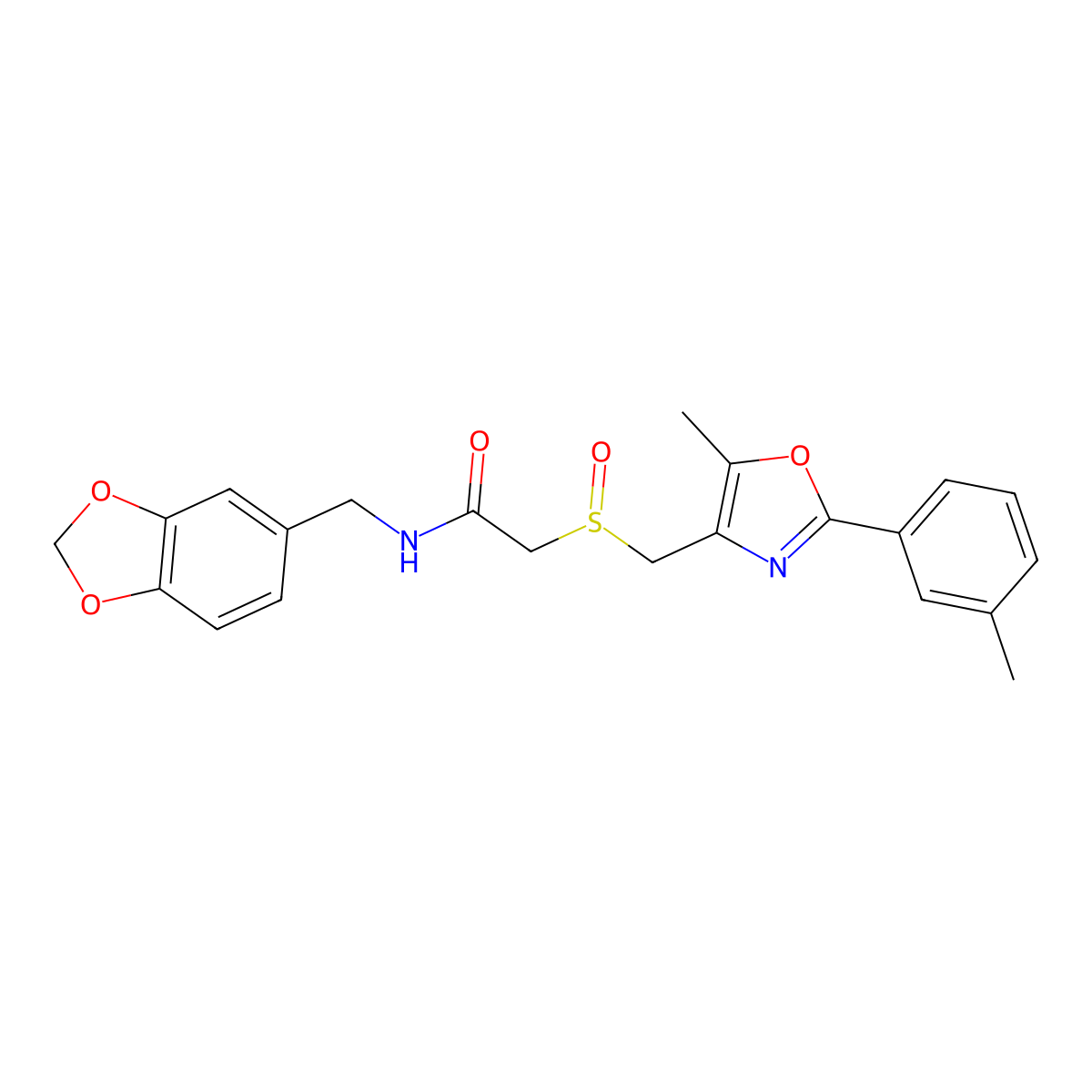 Acetamide, N-(1,3-benzodioxol-5-ylmethyl)-2-[[[5-methyl-2-(3-methylphenyl)-4-oxazolyl]methyl]sulfinyl]- molecular structure, CAS 1015858-29-3
