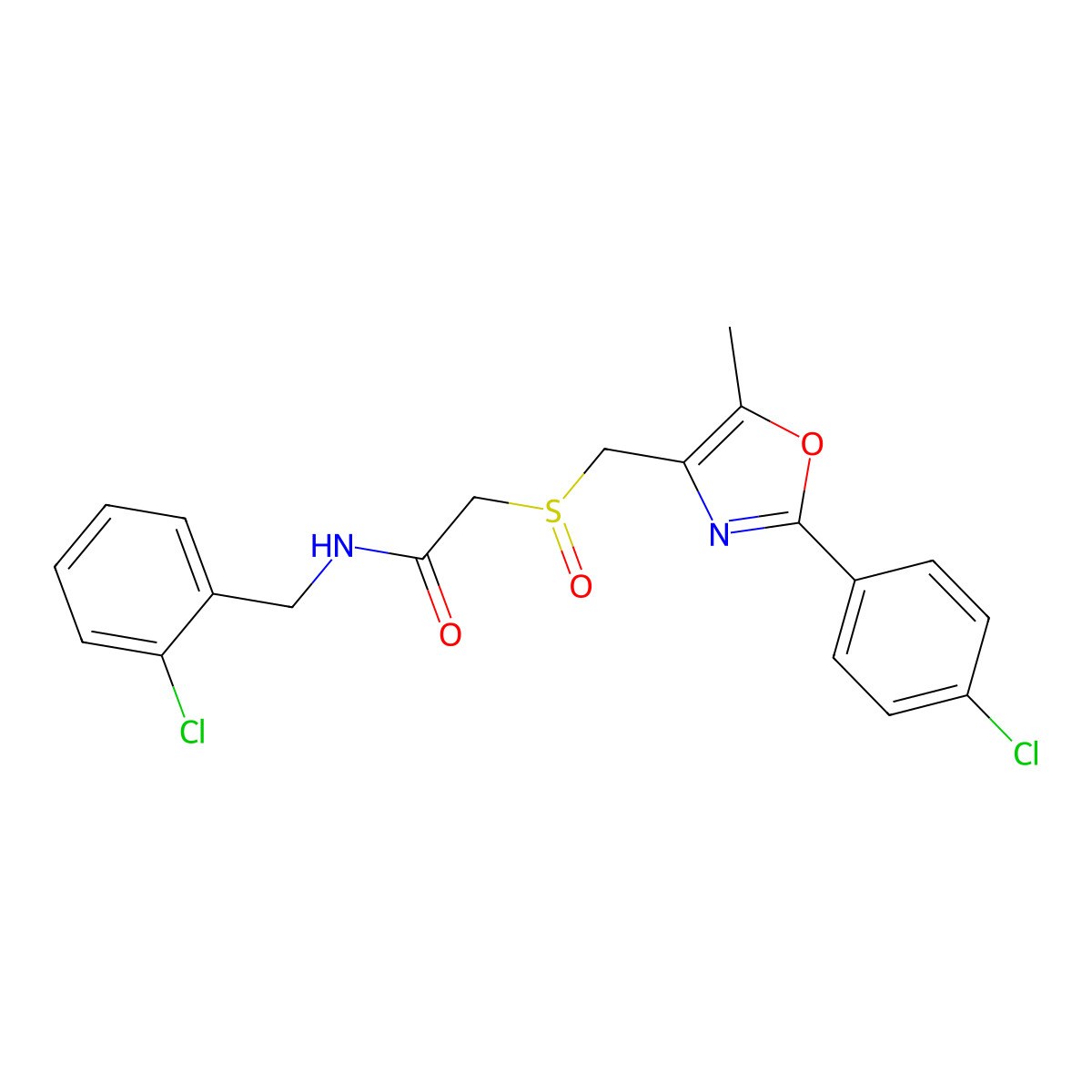 N-(2-Chlorobenzyl)-2-(((2-(4-chlorophenyl)-5-methyloxazol-4-yl)methyl)sulfinyl)acetamide molecular structure, CAS 1015858-71-5
