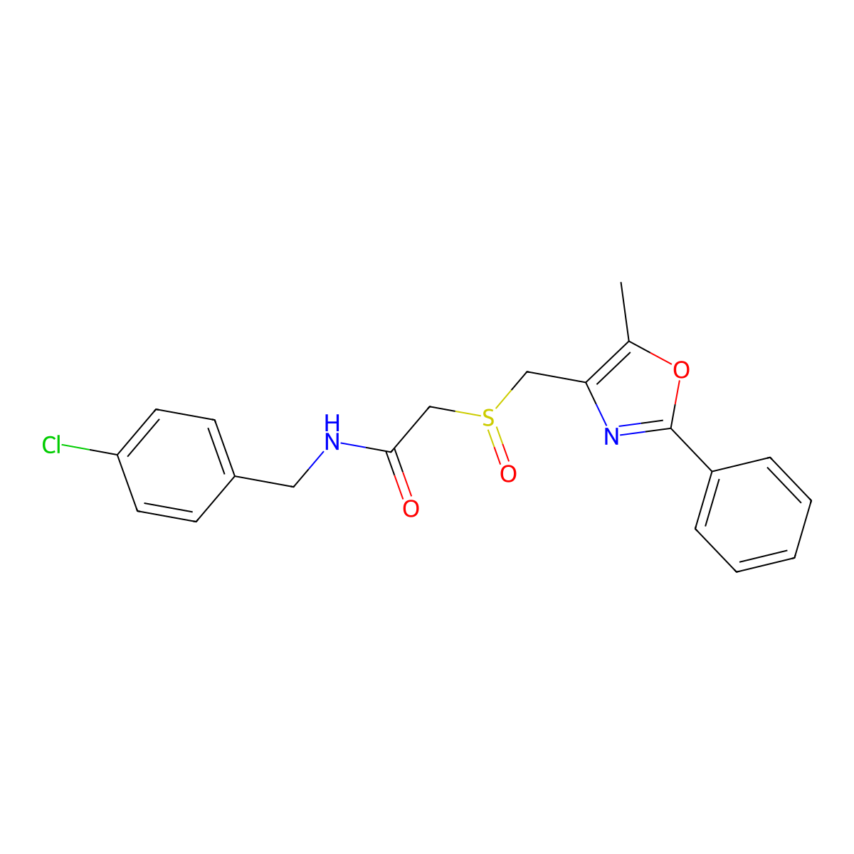 N-(4-Chlorobenzyl)-2-(((5-methyl-2-phenyloxazol-4-yl)methyl)sulfinyl)acetamide molecular structure, CAS 1015859-75-2