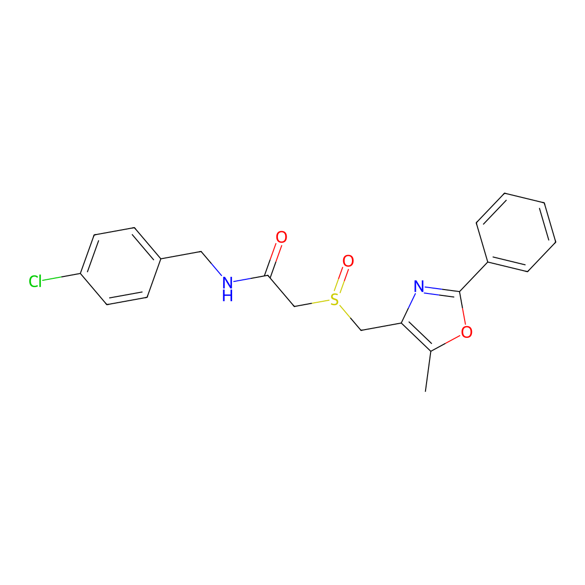 N-(4-Chlorobenzyl)-2-(((5-methyl-2-phenyloxazol-4-yl)methyl)sulfinyl)acetamide molecular structure, CAS 1015859-75-2