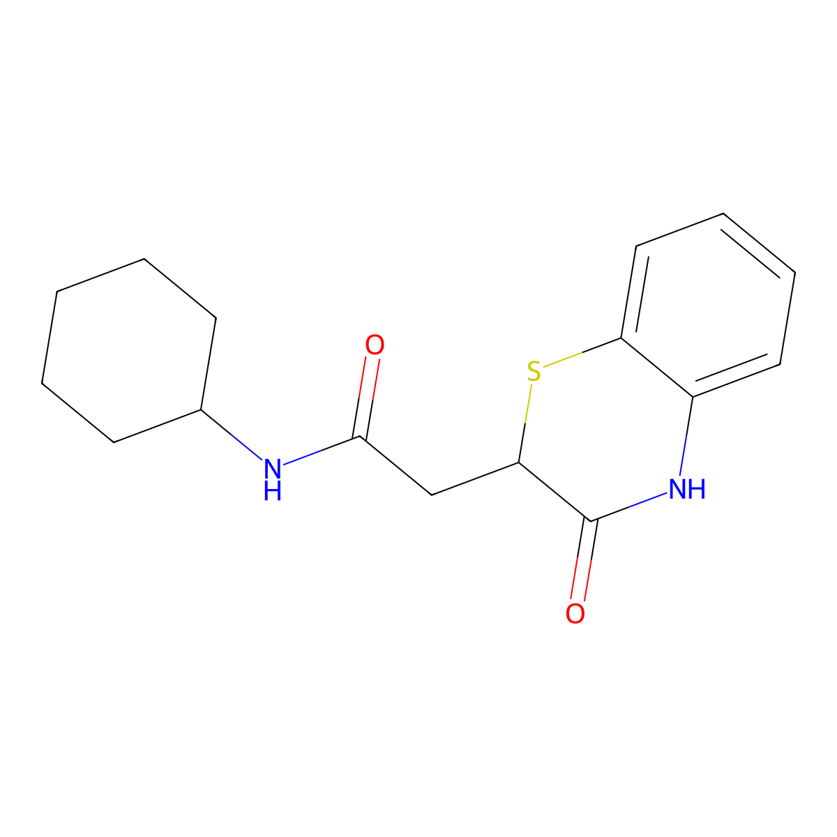 N-cyclohexyl-2-(3-oxo-3,4-dihydro-2H-1,4-benzothiazin-2-yl)acetamide molecular structure, CAS 101586-65-6