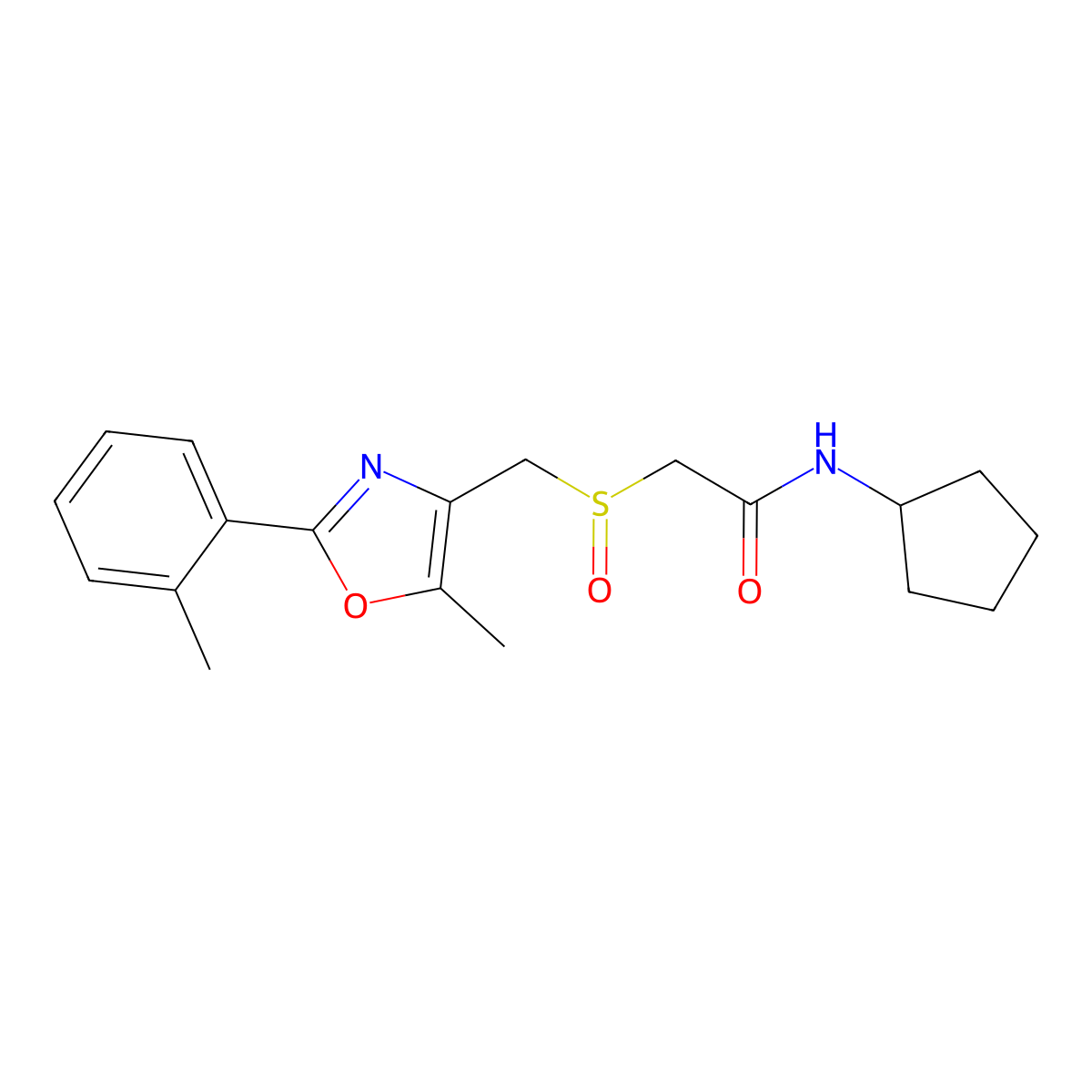 N-Cyclopentyl-2-(((5-methyl-2-(o-tolyl)oxazol-4-yl)methyl)sulfinyl)acetamide molecular structure, CAS 1015864-69-3