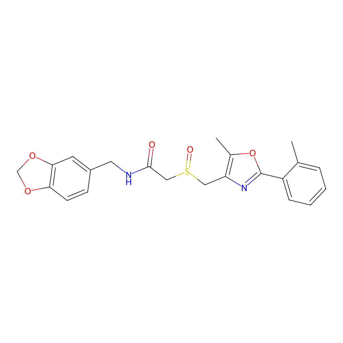 N-(Benzo[d][1,3]dioxol-5-ylmethyl)-2-(((5-methyl-2-(o-tolyl)oxazol-4-yl)methyl)sulfinyl)acetamide molecular structure, CAS 1015864-76-2
