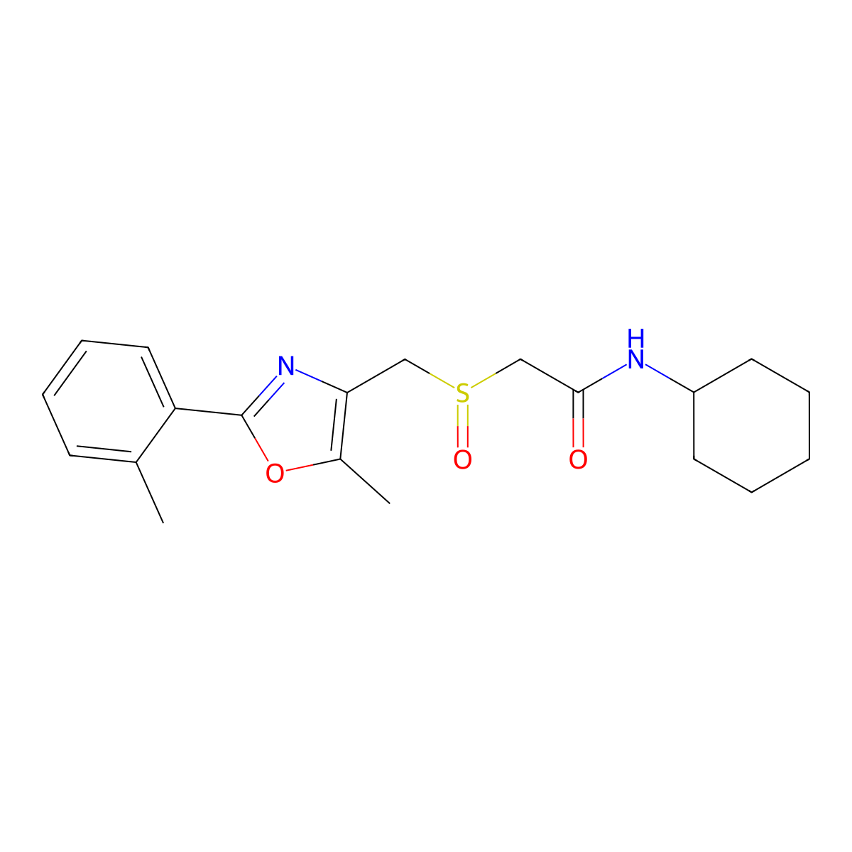 N-cyclohexyl-2-({[5-methyl-2-(2-methylphenyl)-1,3-oxazol-4-yl]methyl}sulfinyl)acetamide molecular structure, CAS 1015864-93-3