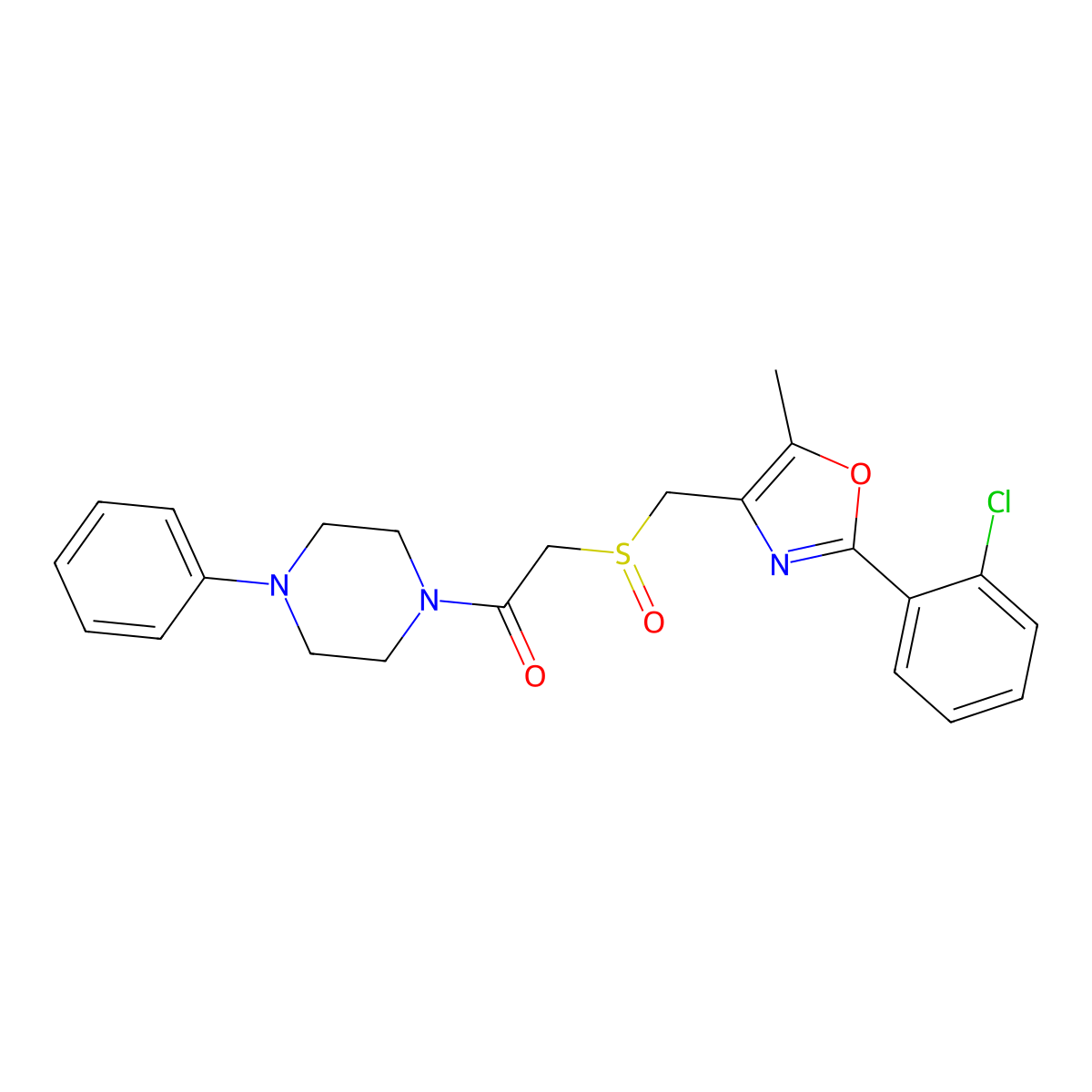2-(((2-(2-Chlorophenyl)-5-methyloxazol-4-yl)methyl)sulfinyl)-1-(4-phenylpiperazin-1-yl)ethan-1-one molecular structure, CAS 1015865-08-3