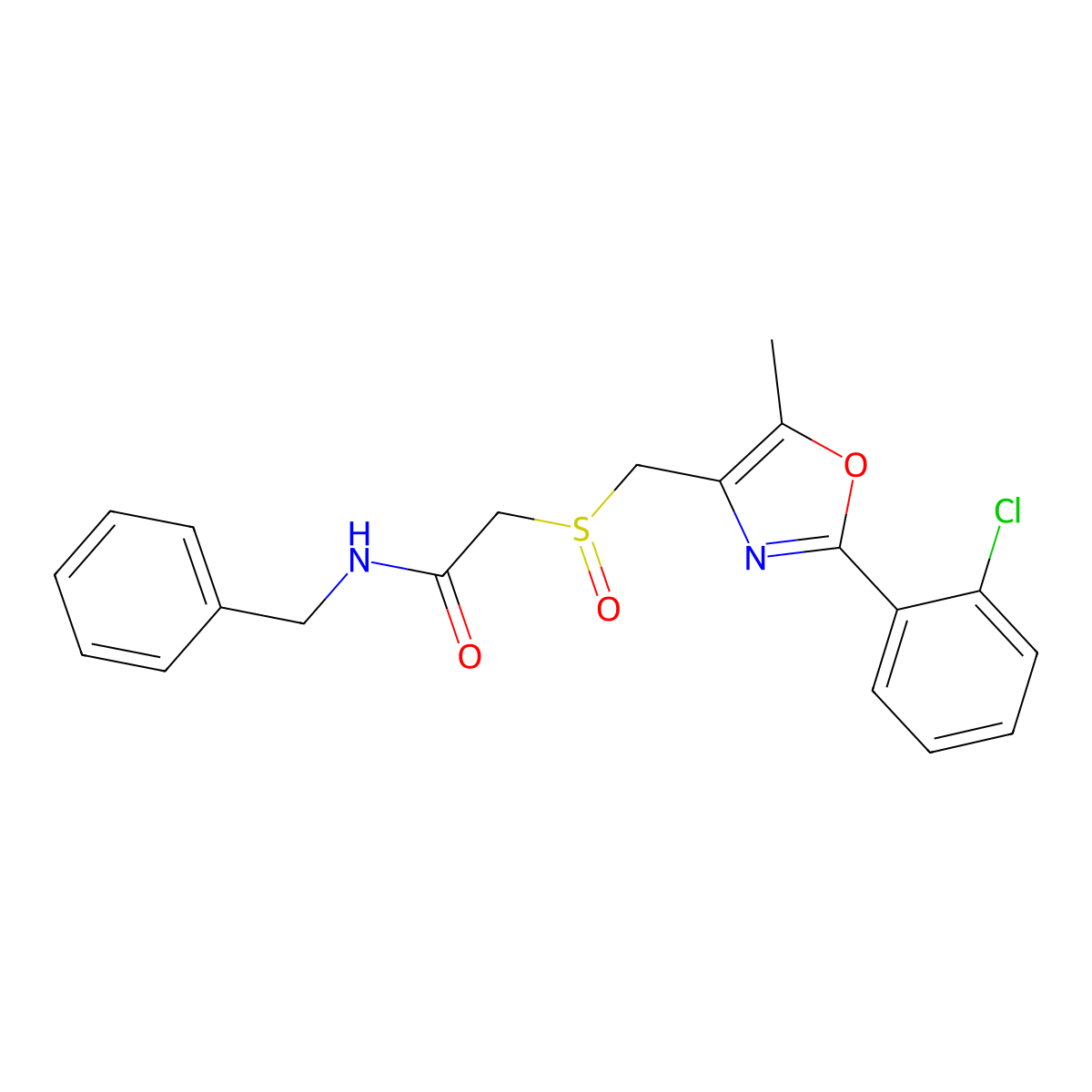 N-Benzyl-2-(((2-(2-chlorophenyl)-5-methyloxazol-4-yl)methyl)sulfinyl)acetamide molecular structure, CAS 1015865-10-7