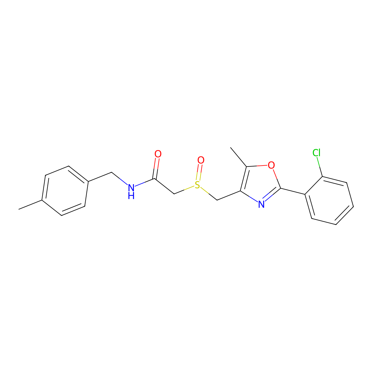 2-(((2-(2-Chlorophenyl)-5-methyloxazol-4-yl)methyl)sulfinyl)-N-(4-methylbenzyl)acetamide molecular structure, CAS 1015865-20-9