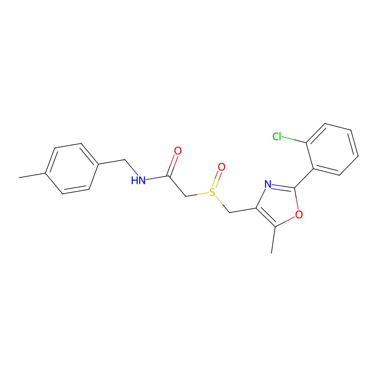2-(((2-(2-Chlorophenyl)-5-methyloxazol-4-yl)methyl)sulfinyl)-N-(4-methylbenzyl)acetamide molecular structure, CAS 1015865-20-9