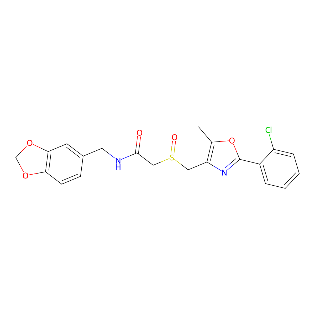 N-(Benzo[d][1,3]dioxol-5-ylmethyl)-2-(((2-(2-chlorophenyl)-5-methyloxazol-4-yl)methyl)sulfinyl)acetamide molecular structure, CAS 1015865-22-1
