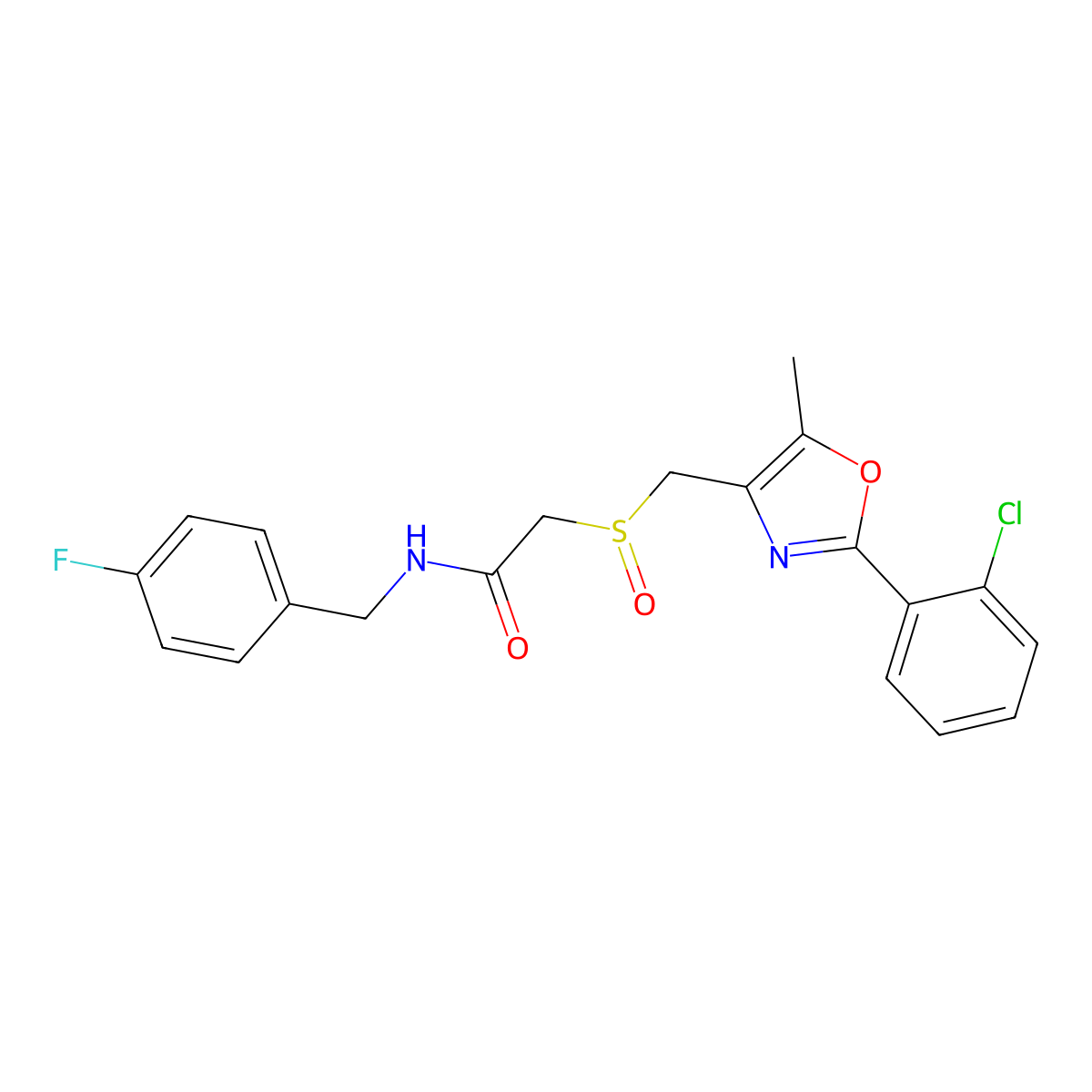 2-[[2-(2-chlorophenyl)-5-methyl-1,3-oxazol-4-yl]methylsulfinyl]-N-[(4-fluorophenyl)methyl]acetamide molecular structure, CAS 1015865-34-5