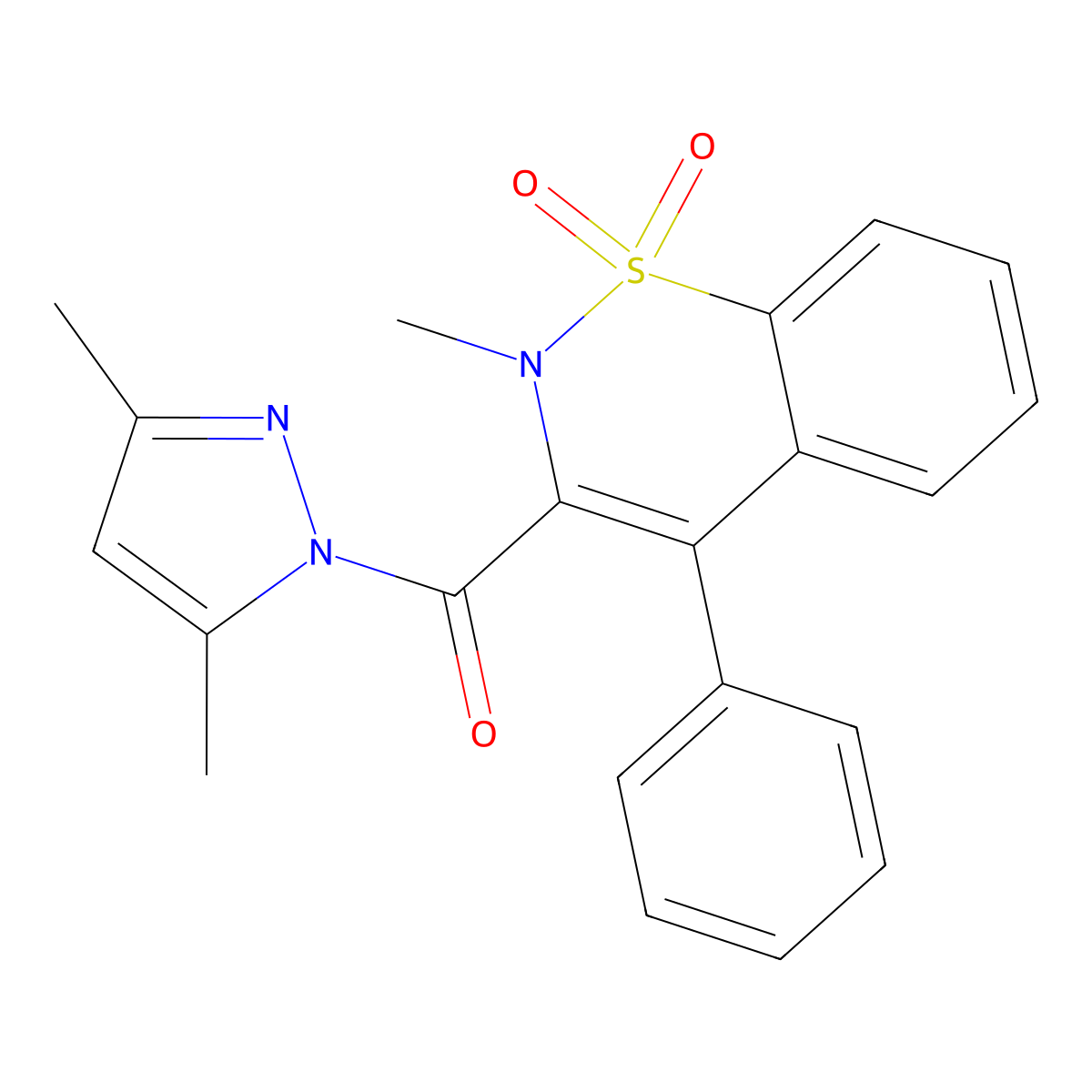 (3,5-dimethyl-1H-pyrazol-1-yl)(2-methyl-1,1-dioxido-4-phenyl-2H-benzo[e][1,2]thiazin-3-yl)methanone molecular structure, CAS 1015868-04-8