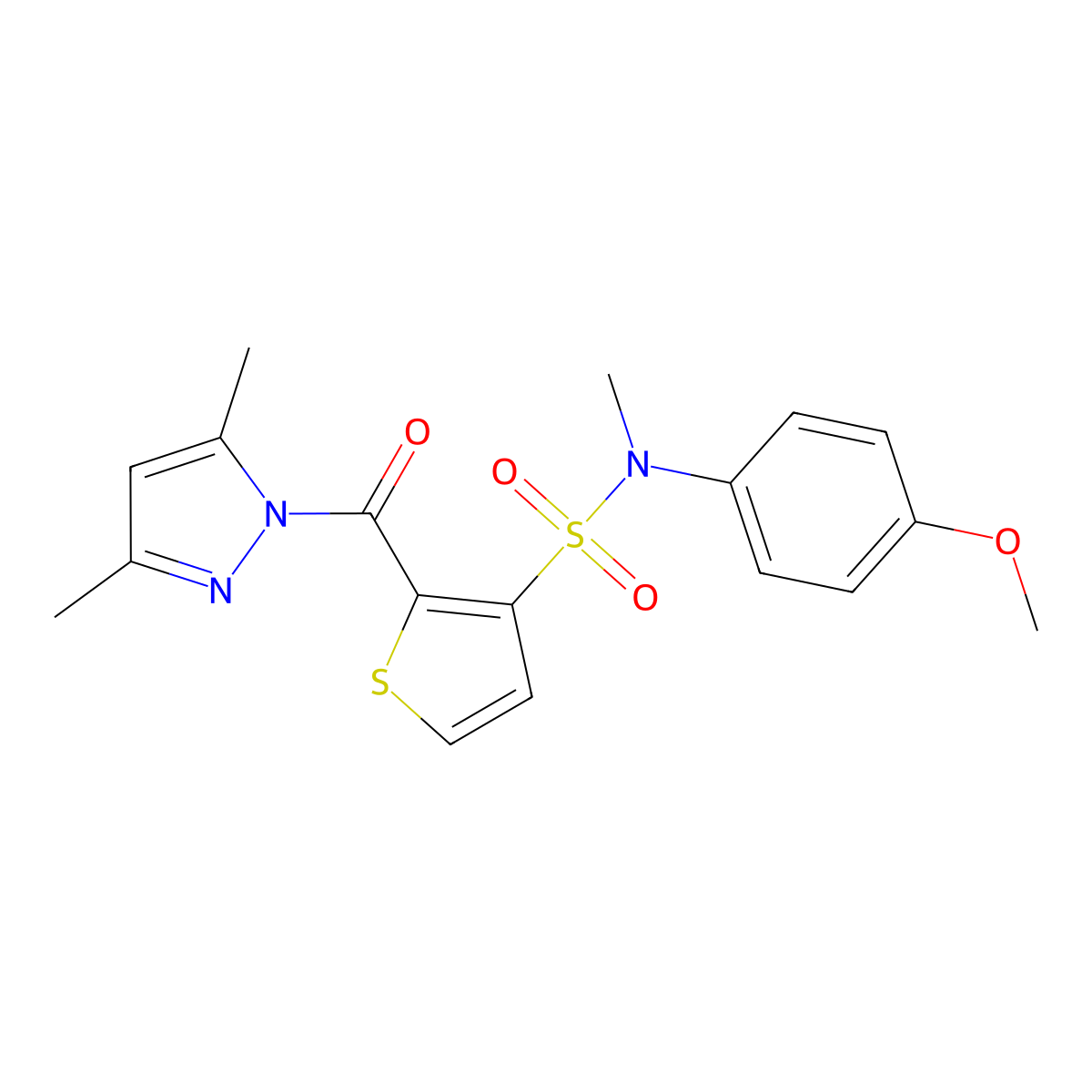 2-(3,5-dimethyl-1H-pyrazole-1-carbonyl)-N-(4-methoxyphenyl)-N-methylthiophene-3-sulfonamide molecular structure, CAS 1015868-08-2