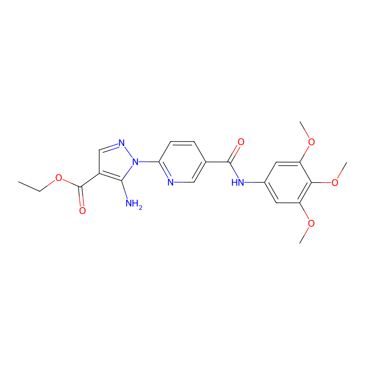 ethyl 5-amino-1-{5-[(3,4,5-trimethoxyphenyl)carbamoyl]pyridin-2-yl}-1H-pyrazole-4-carboxylate molecular structure, CAS 1015868-30-0