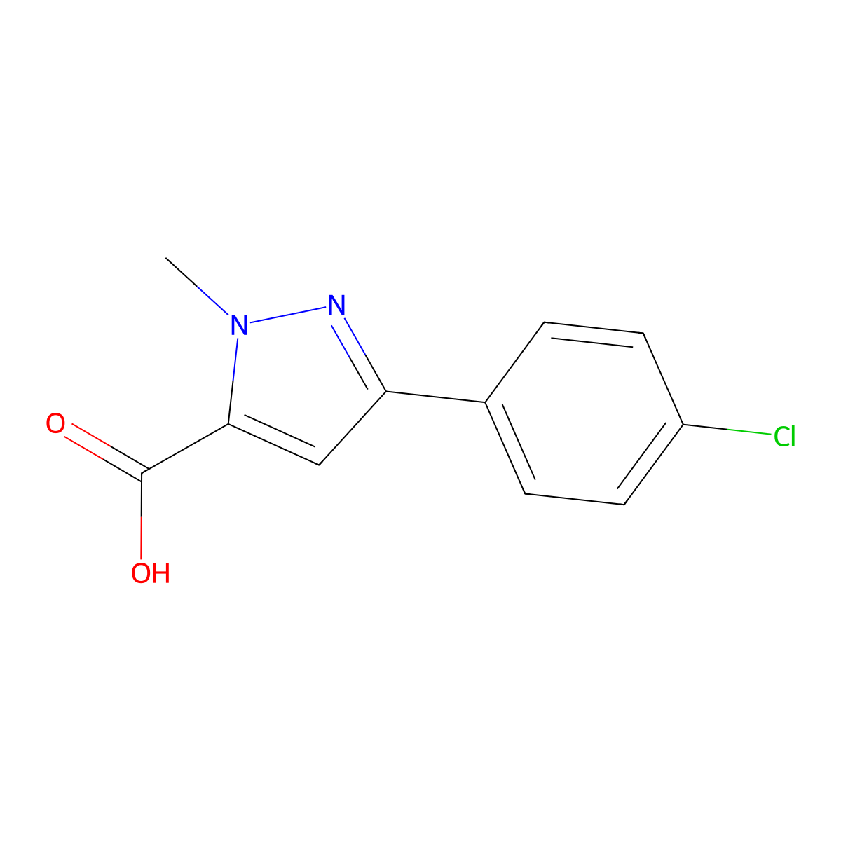 3-(4-chlorophenyl)-1-methyl-1H-pyrazole-5-carboxylic acid molecular structure, CAS 1015868-48-0