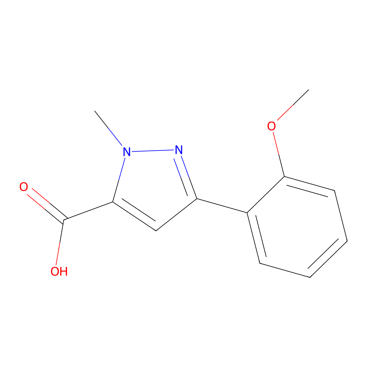 3-(2-methoxyphenyl)-1-methyl-1H-pyrazole-5-carboxylic acid molecular structure, CAS 1015868-53-7